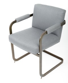 Upholstered Cantilevered Armchair with Darkened Steel Frame by Milo Baughman