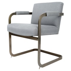 Fauteuil en porte-à-faux tapissé avec cadre en acier foncé de Milo Baughman