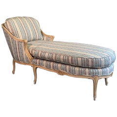 Vintage Upholstered Carved Mahogany Chaise Longue