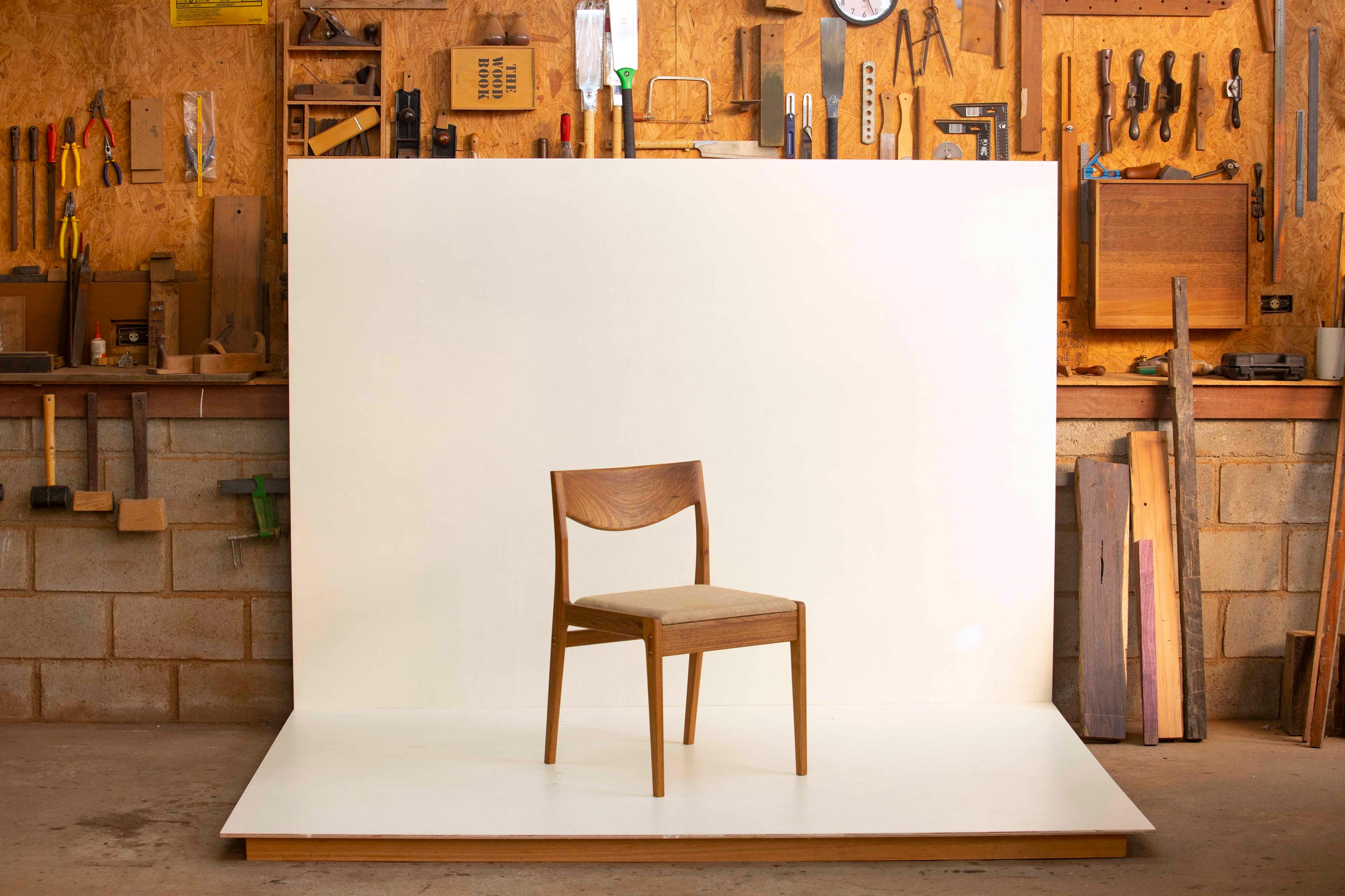 Woodwork Upholstered chair in Brazilian Hardwood by Ricardo Graham For Sale