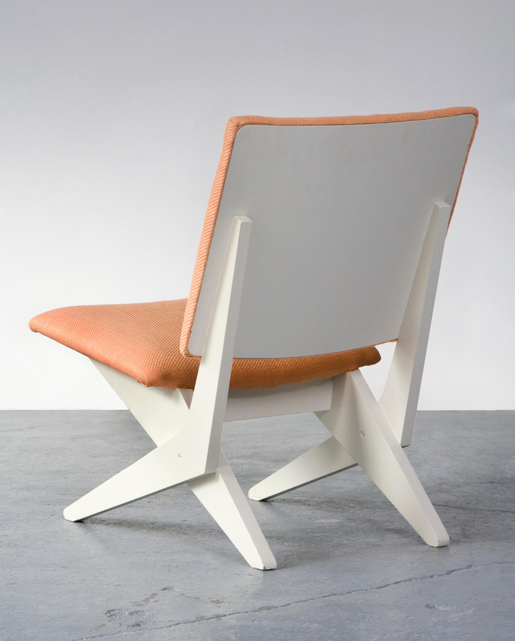 Upholstered Chair on Sculptural Plywood Bae by Peter van Grunsven, 1958 In Good Condition In New York, NY