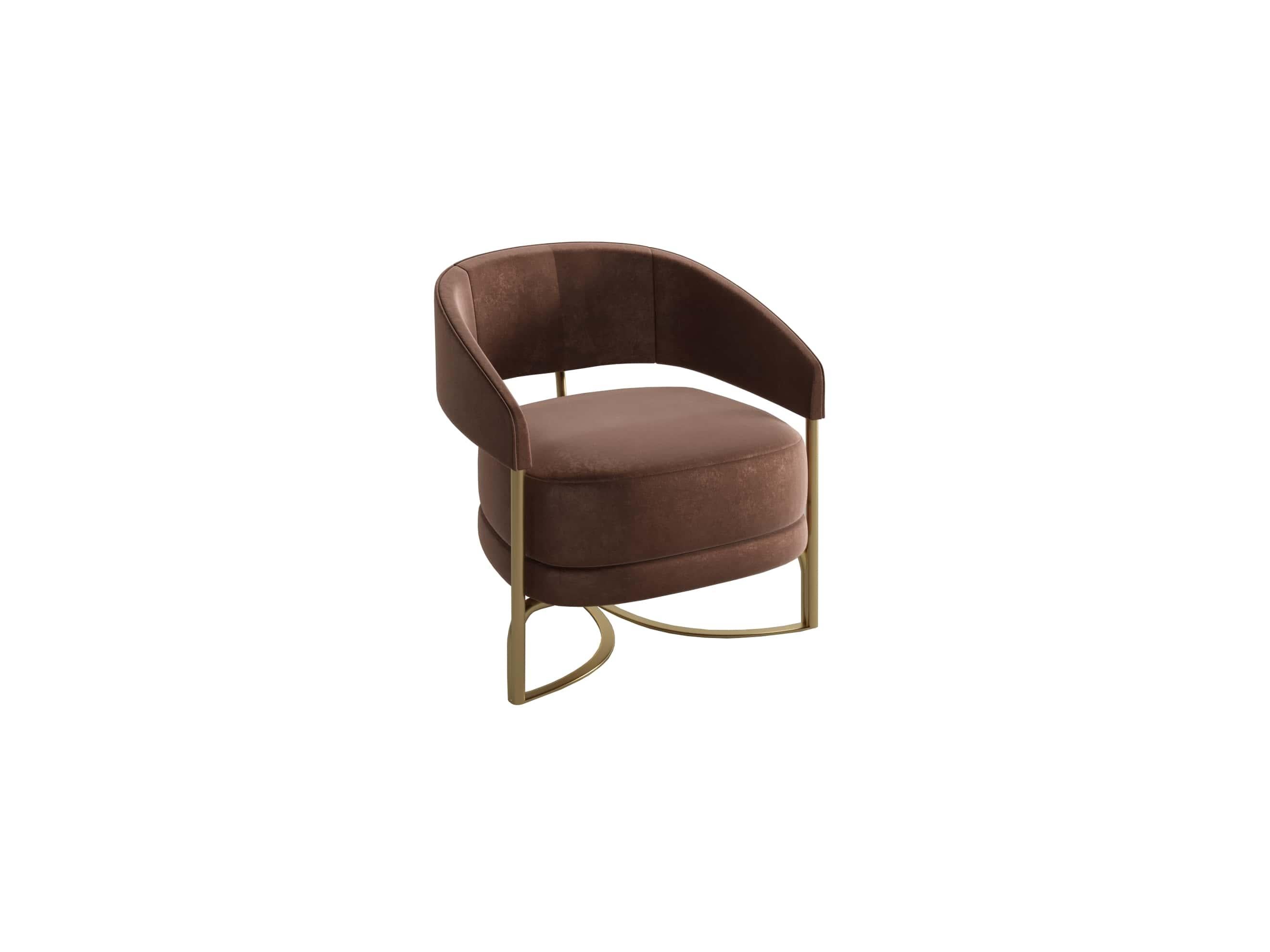 DISCO is the armchair where timeless elegance meets modern allure. This upholstered armchair features a sophisticated fusion of comfort and style, boasting a metal structure with a sleek lacquered iron base. Its classic design seamlessly integrates