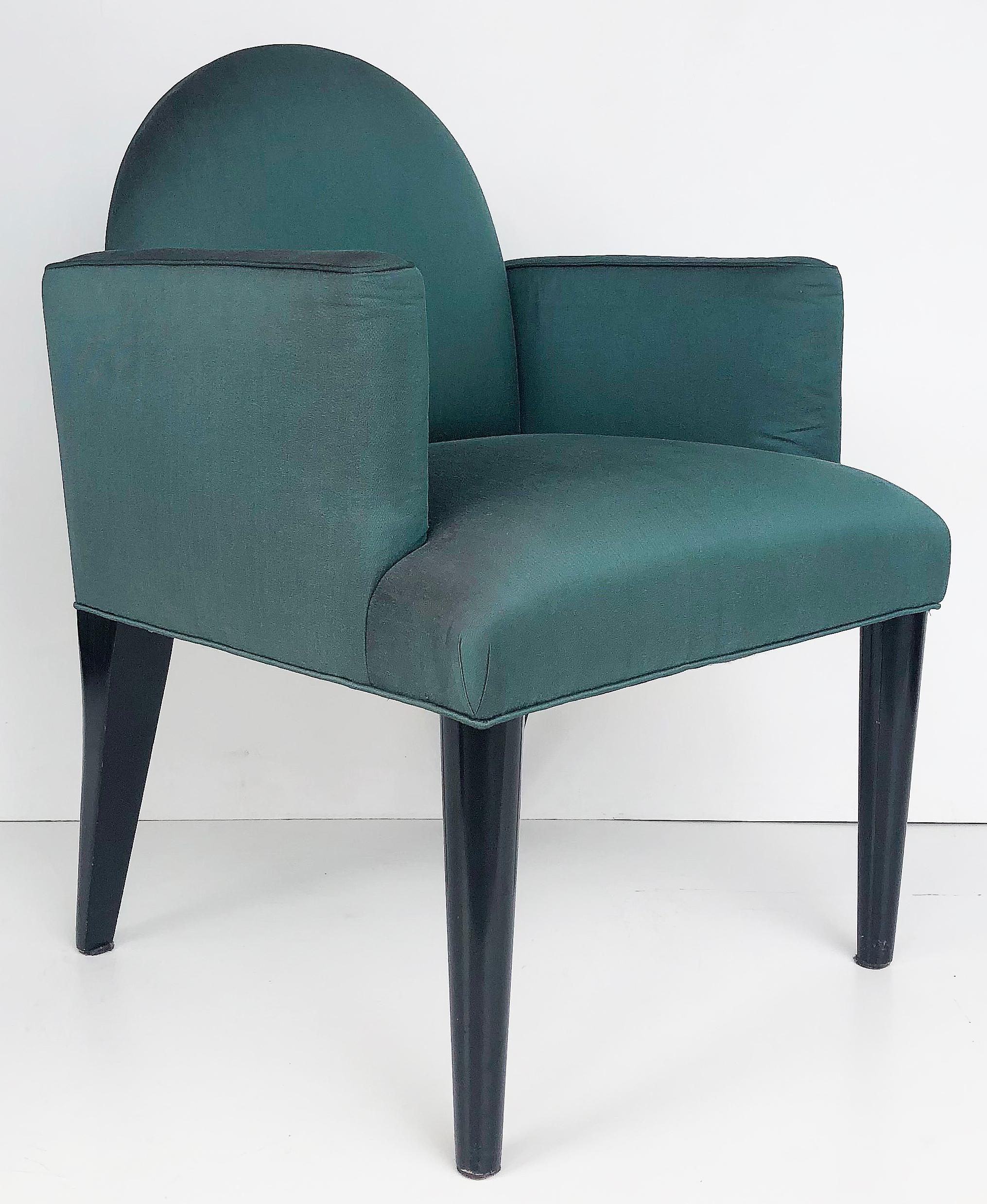 American Upholstered Club Chairs with Ebonized Wood, Donghia Attributed For Sale