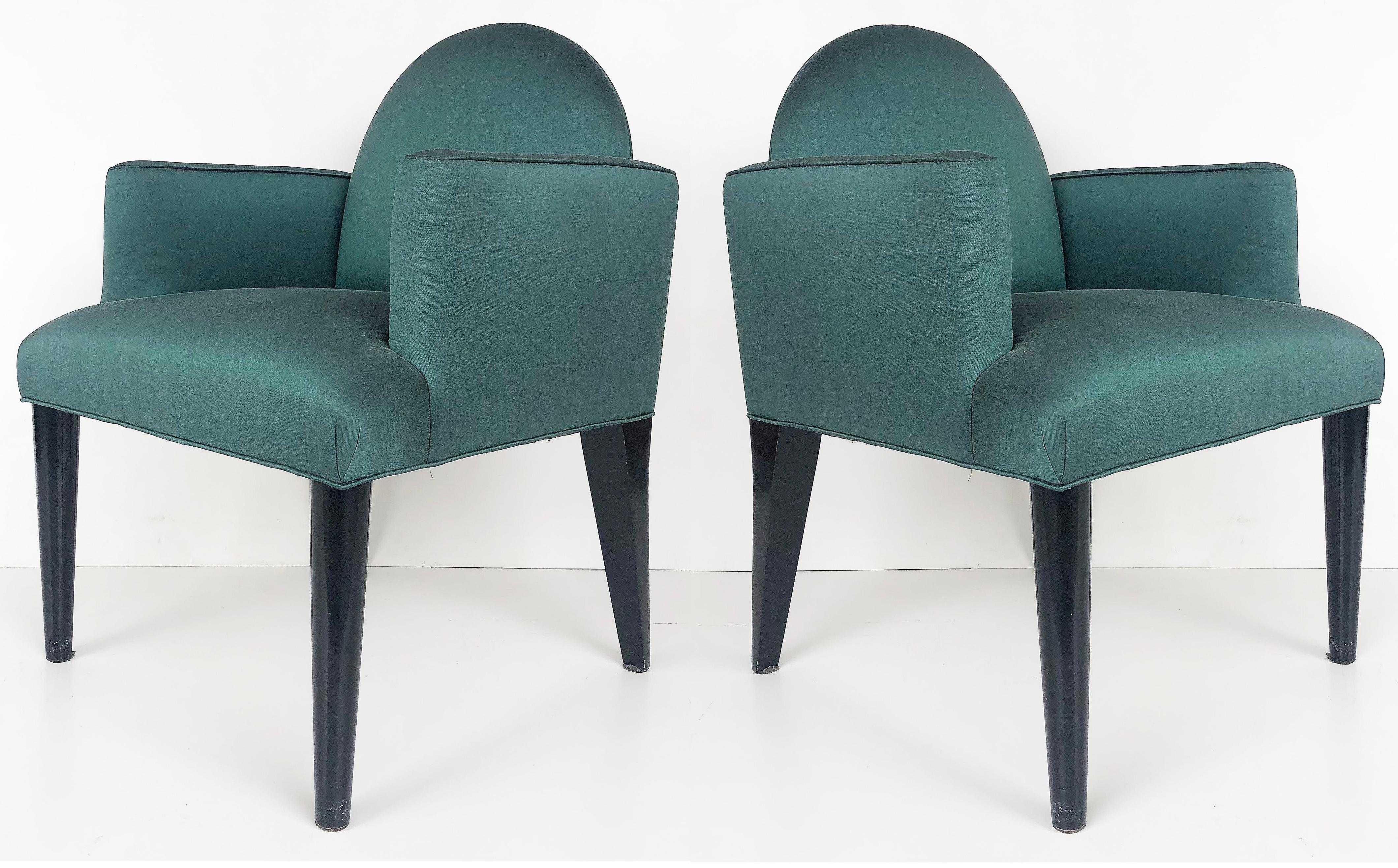 Fabric Upholstered Club Chairs with Ebonized Wood, Donghia Attributed For Sale