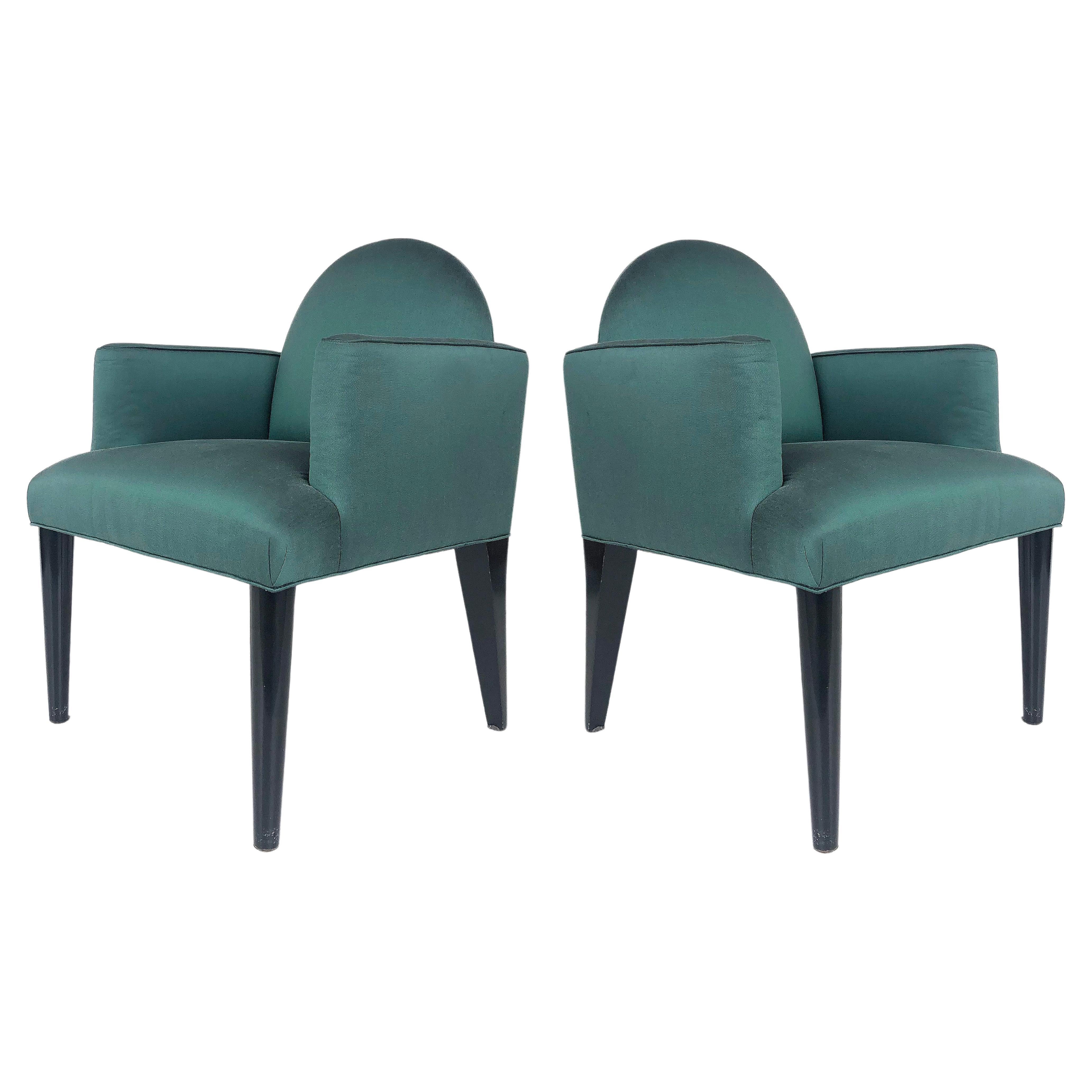 Upholstered Club Chairs with Ebonized Wood, Donghia Attributed
