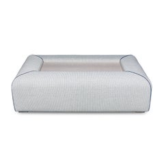 Upholstered Coffee Table Ottoman with Inlaid Oak Table