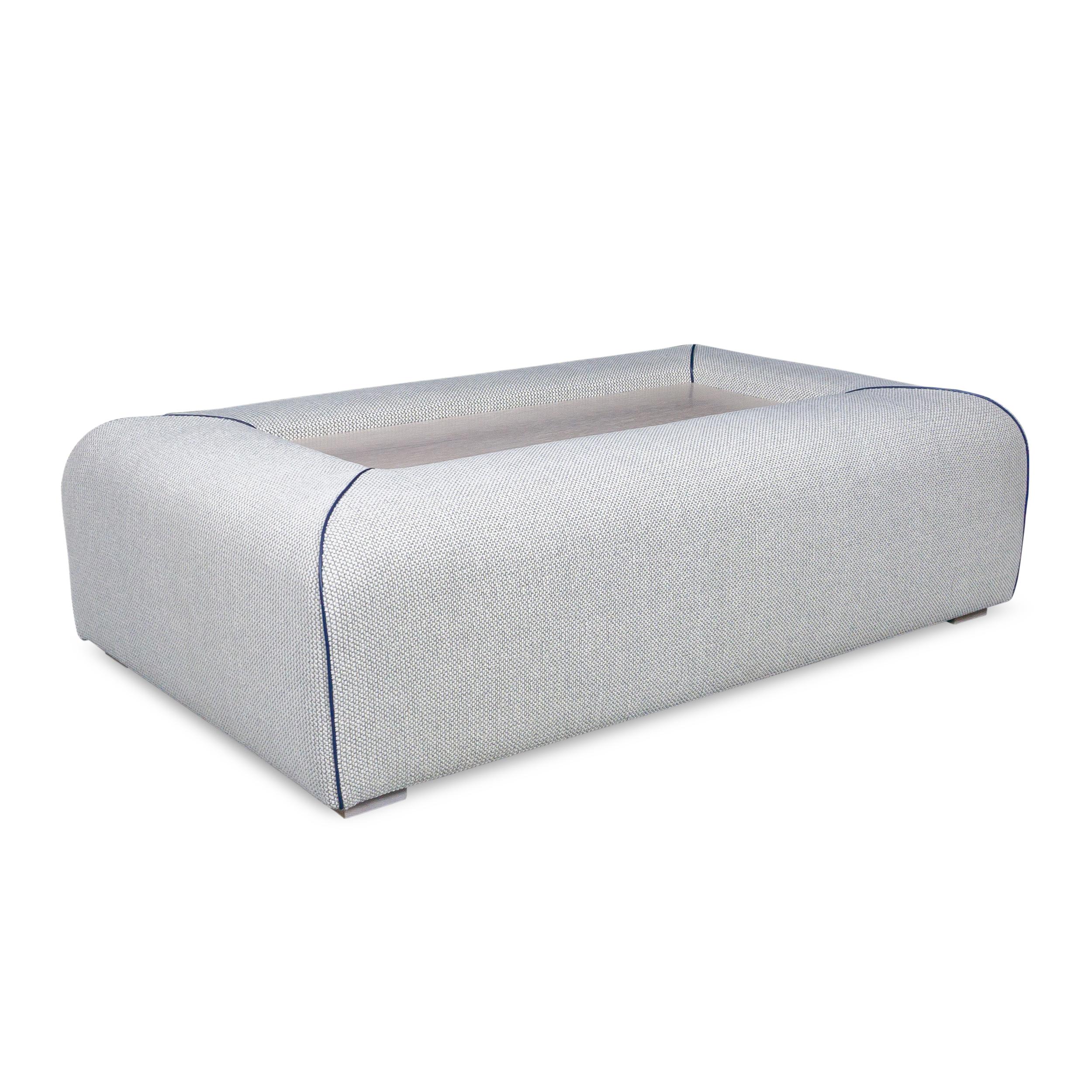 Americano Upholstered Coffee Table Ottoman with Inlaid Oak Table in vendita