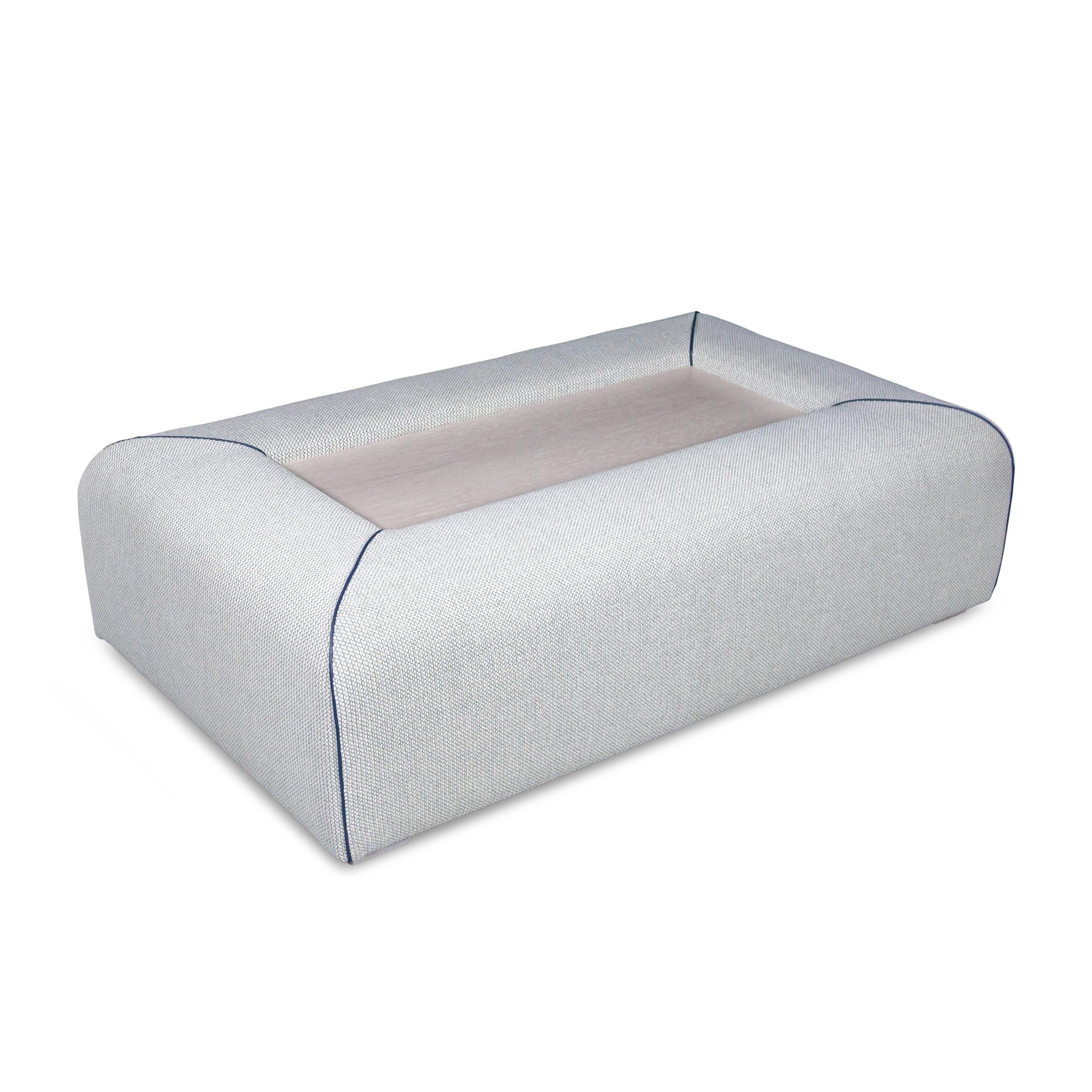 Upholstered Coffee Table Ottoman with Inlaid Oak Table In condizioni Nuovo in vendita a Greenwich, CT
