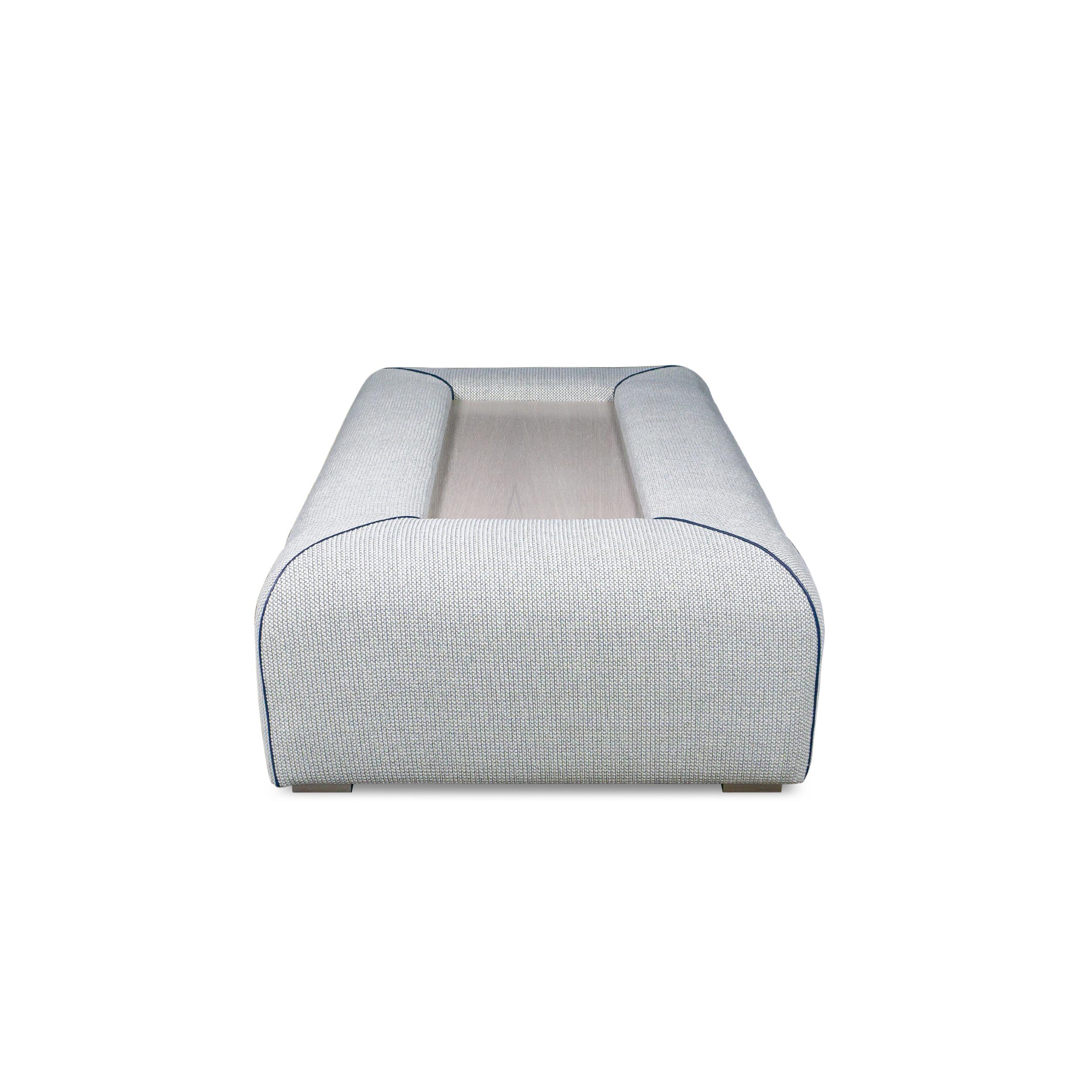 Legno Upholstered Coffee Table Ottoman with Inlaid Oak Table in vendita