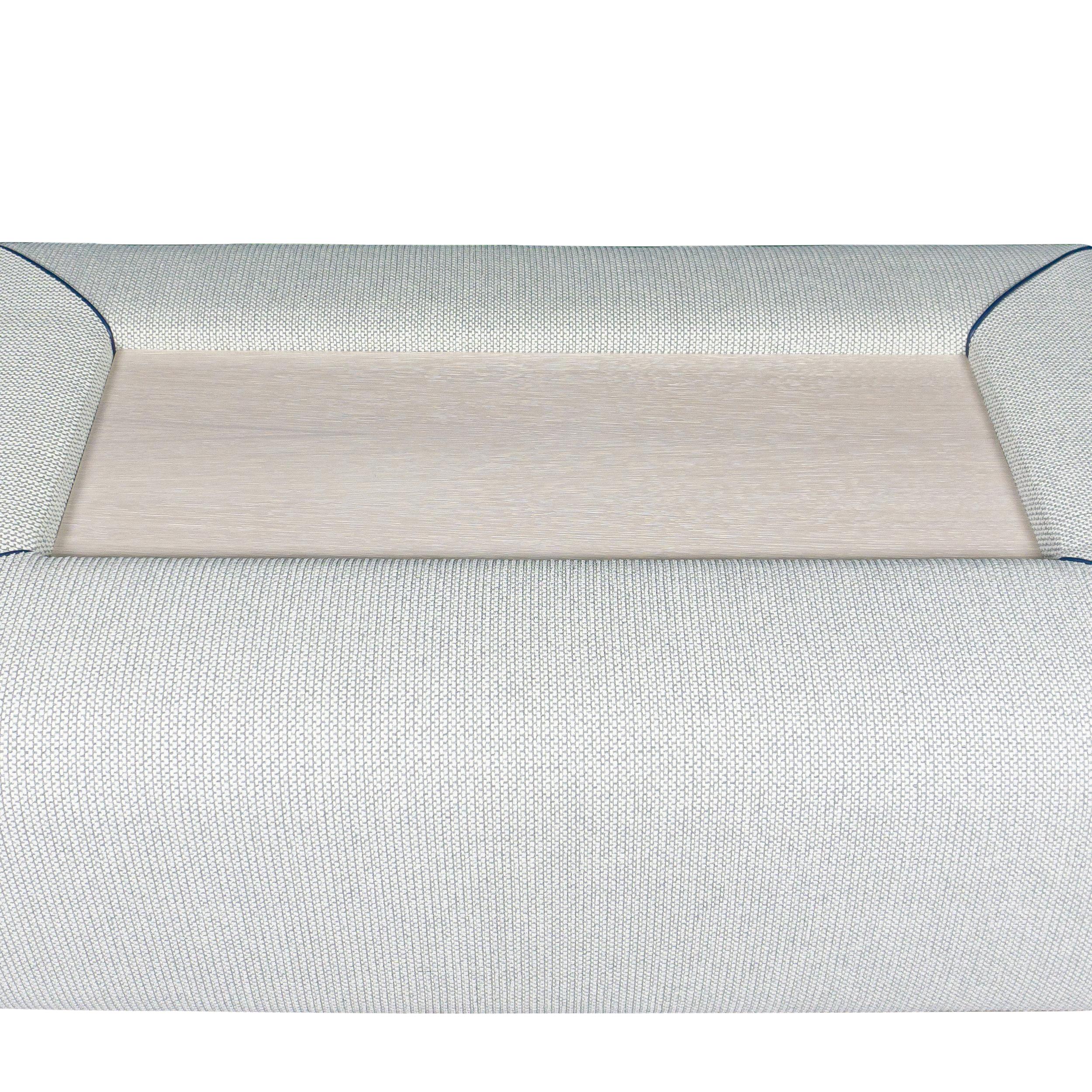 Upholstered Coffee Table Ottoman with Inlaid Oak Table in vendita 2