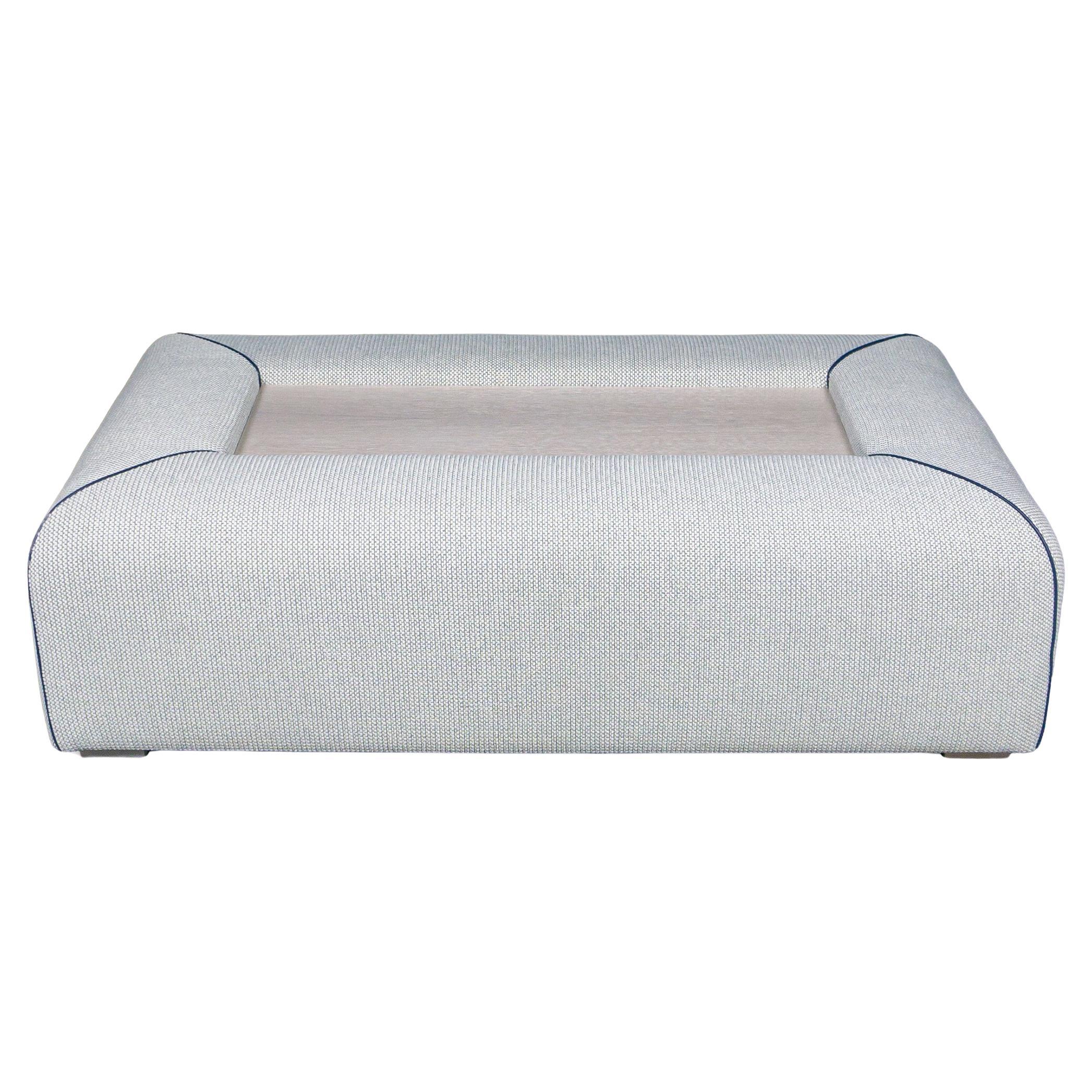 Upholstered Coffee Table Ottoman with Inlaid Oak Table