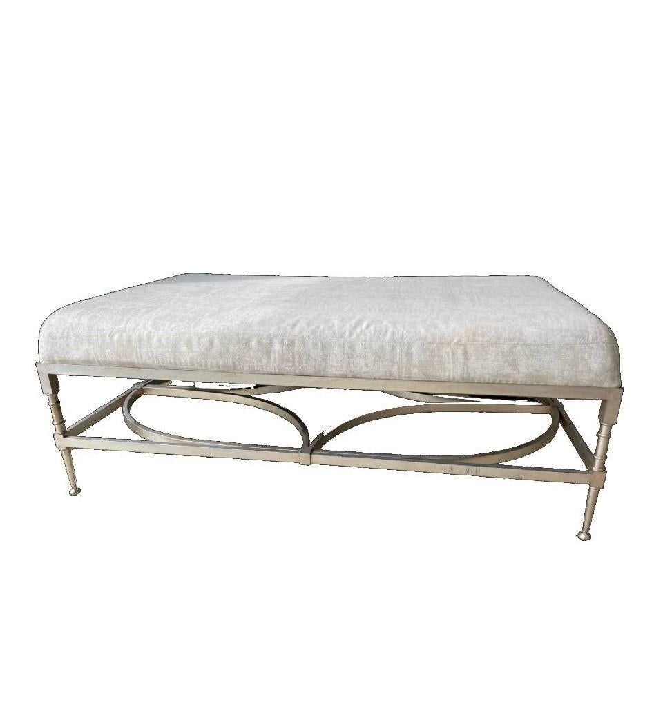 American Upholstered Coffee Table with Nickel Base For Sale