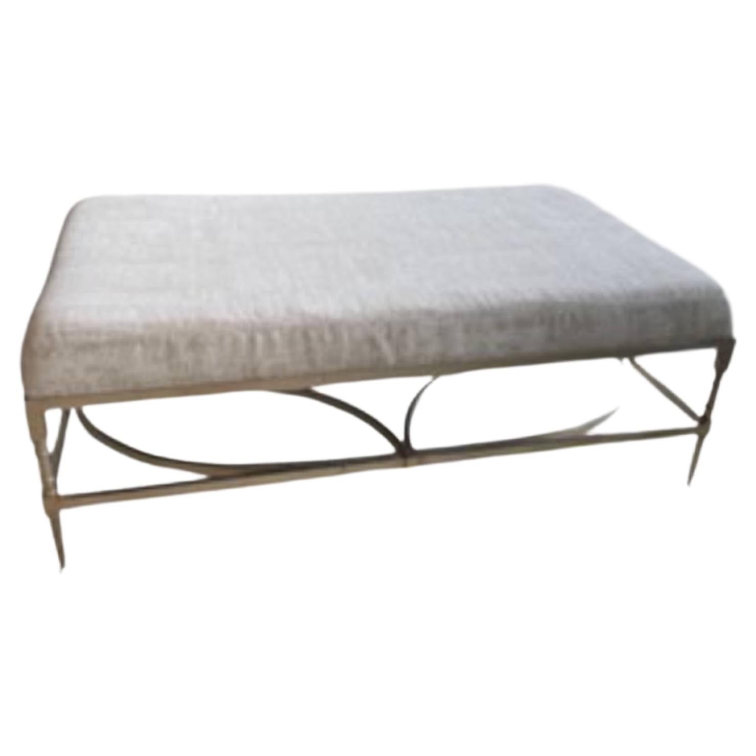 Upholstered Coffee Table with Nickel Base For Sale