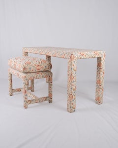 Upholstered console or desk with matching stool, Parsons style, made in France