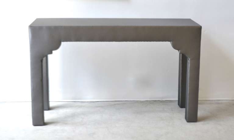 Hollywood Regency Upholstered Console Table For Sale