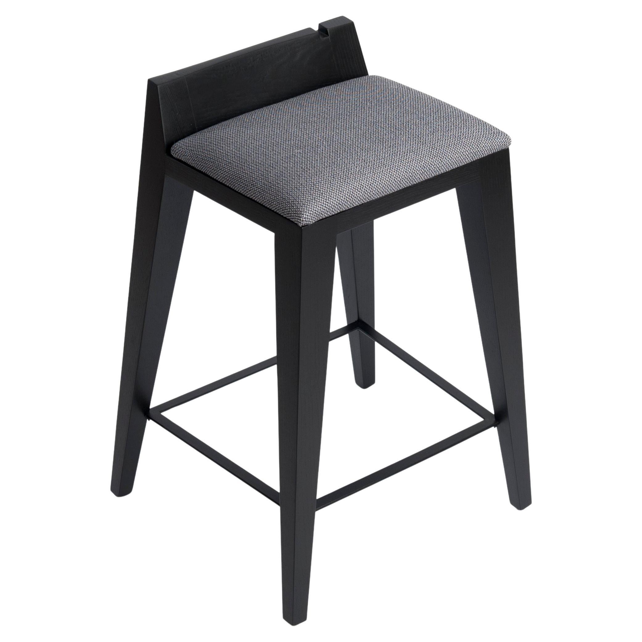 Upholstered contemporary solid black ash high stool, om16.1 by mjiila For Sale