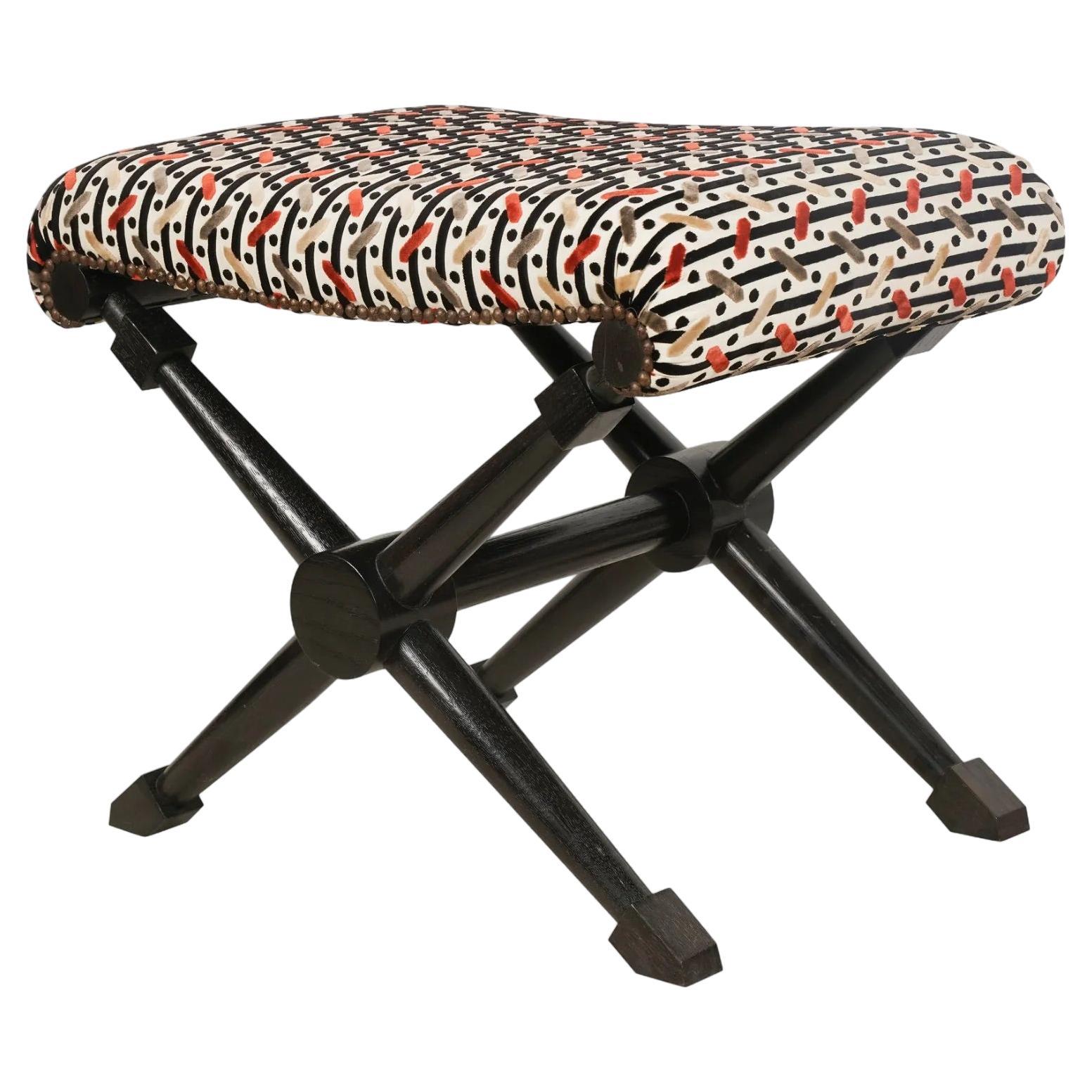 Upholstered Contemporary X-Frame Stool For Sale