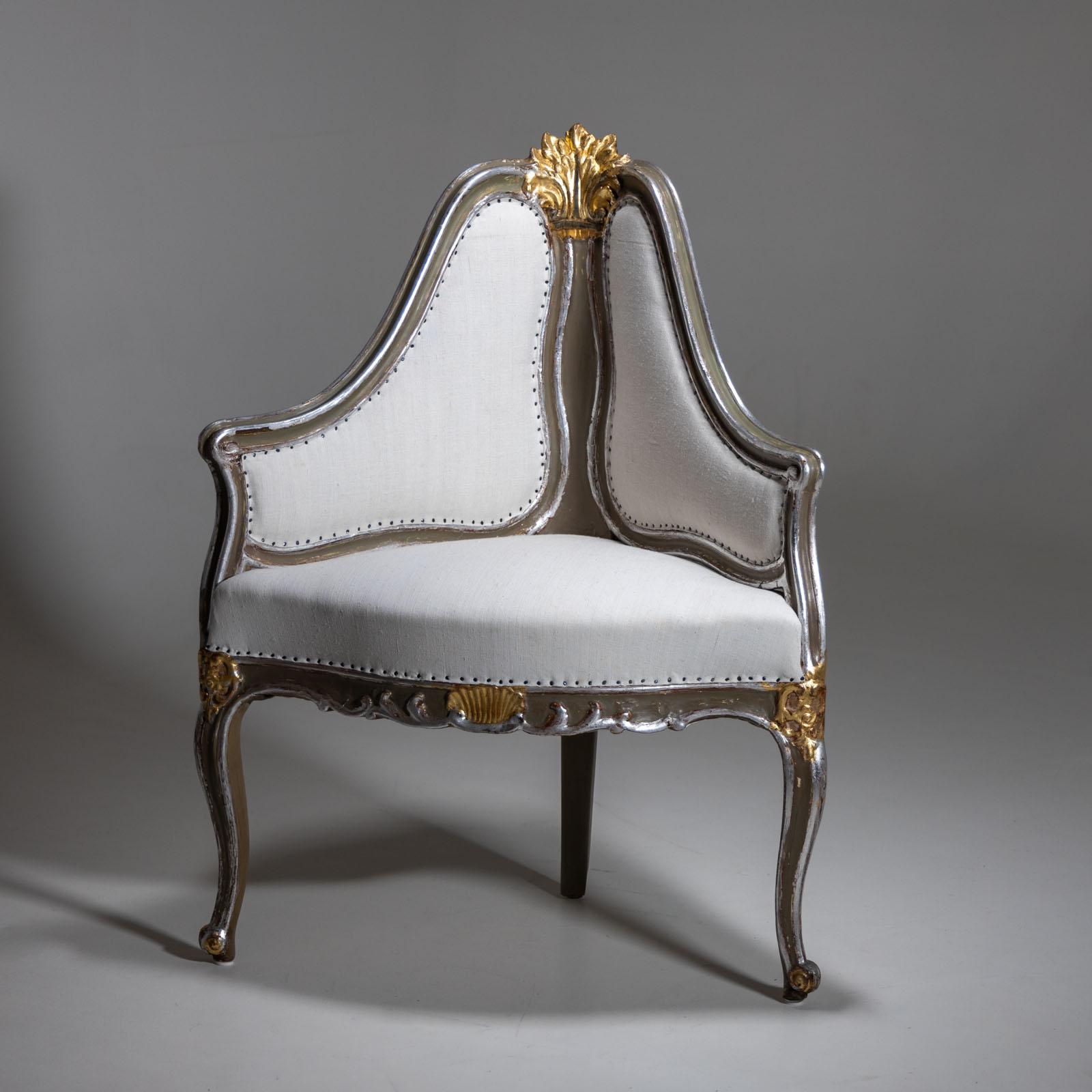 Baroque Upholstered Corner armchair in baroque style, 19th century