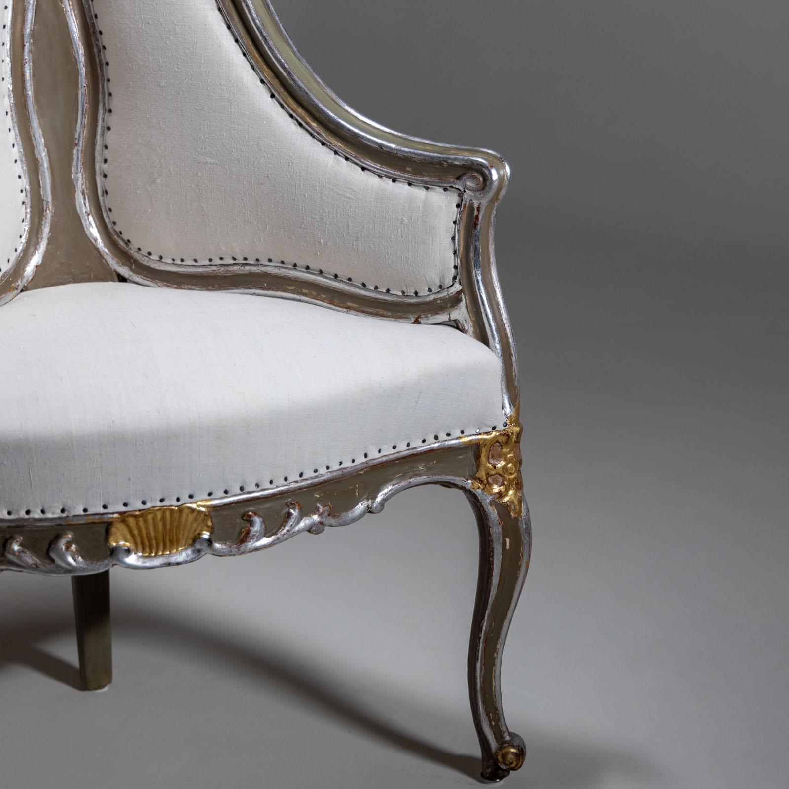 Painted Upholstered Corner armchair in baroque style, 19th century