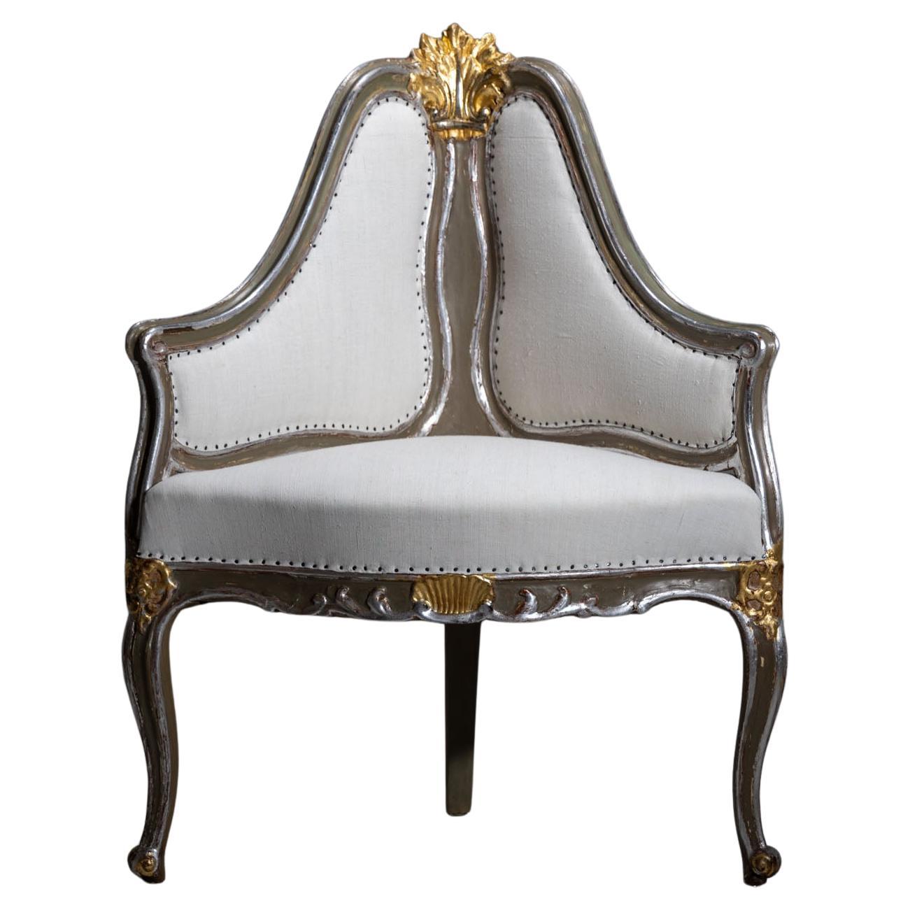 Upholstered Corner armchair in baroque style, 19th century