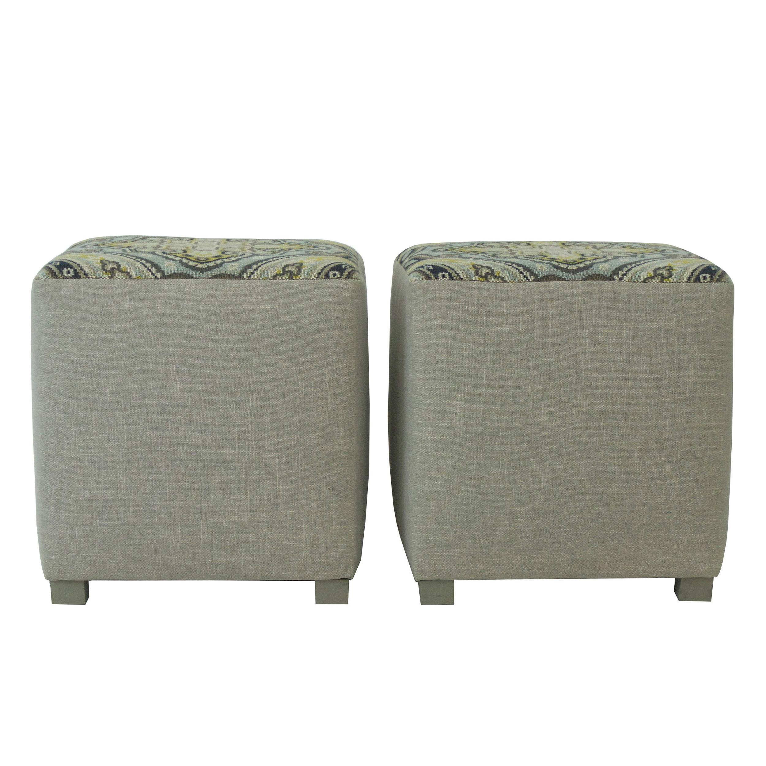 Modern Upholstered Cube Ottoman For Sale