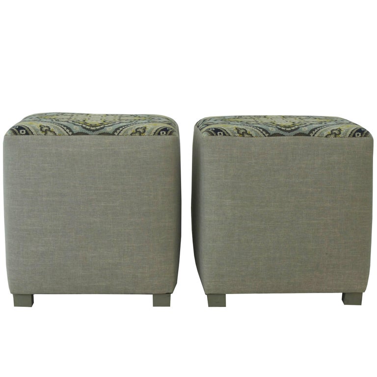 Upholstered Cube Ottoman For Sale at 1stDibs