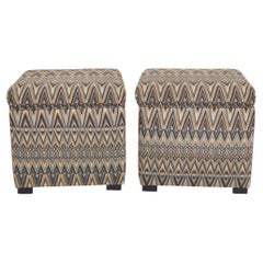 Upholstered Cube Storage Ottomans, a Pair