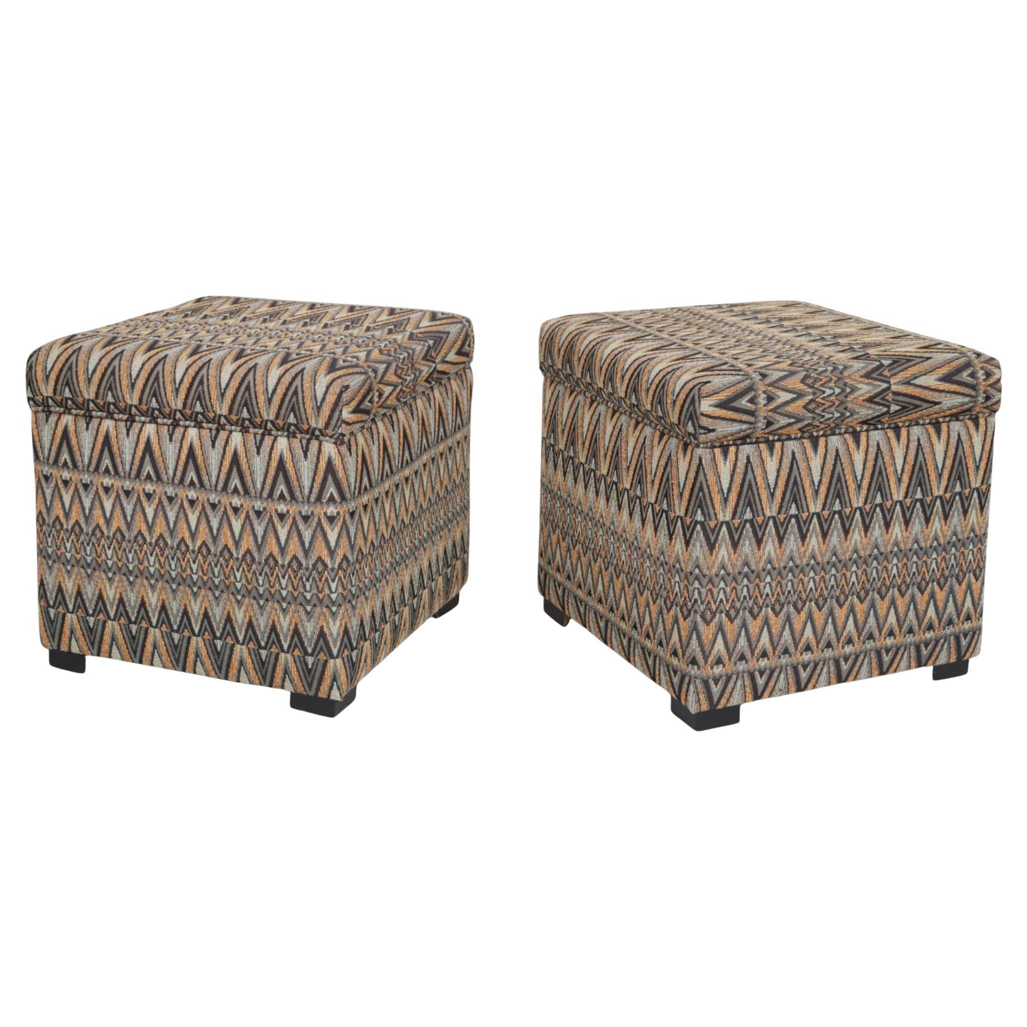 Upholstered Cube Storage Ottomans, a Pair For Sale