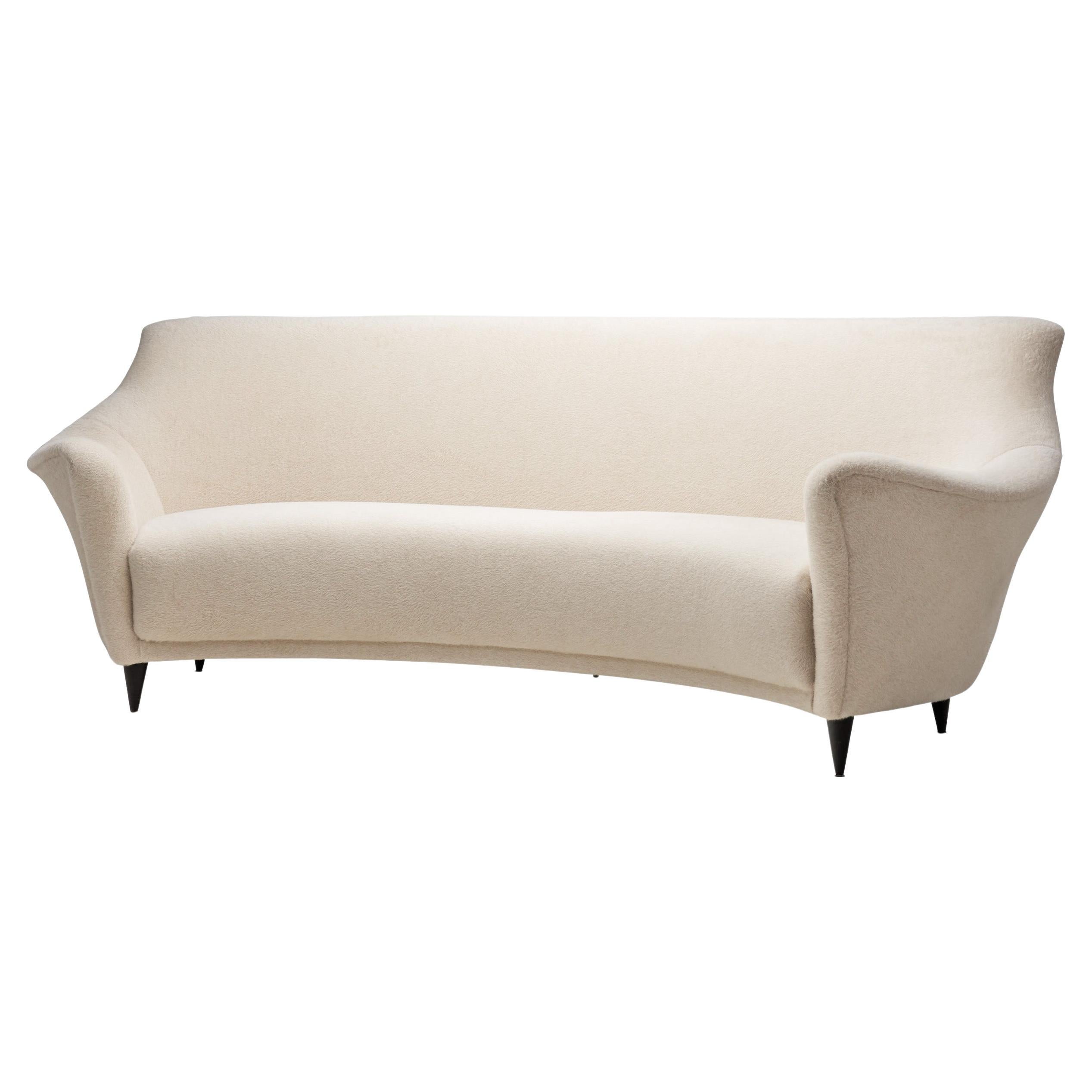 Upholstered Curved Cream Sofa by Ico Parisi (Attr.), Italy 1950s For Sale