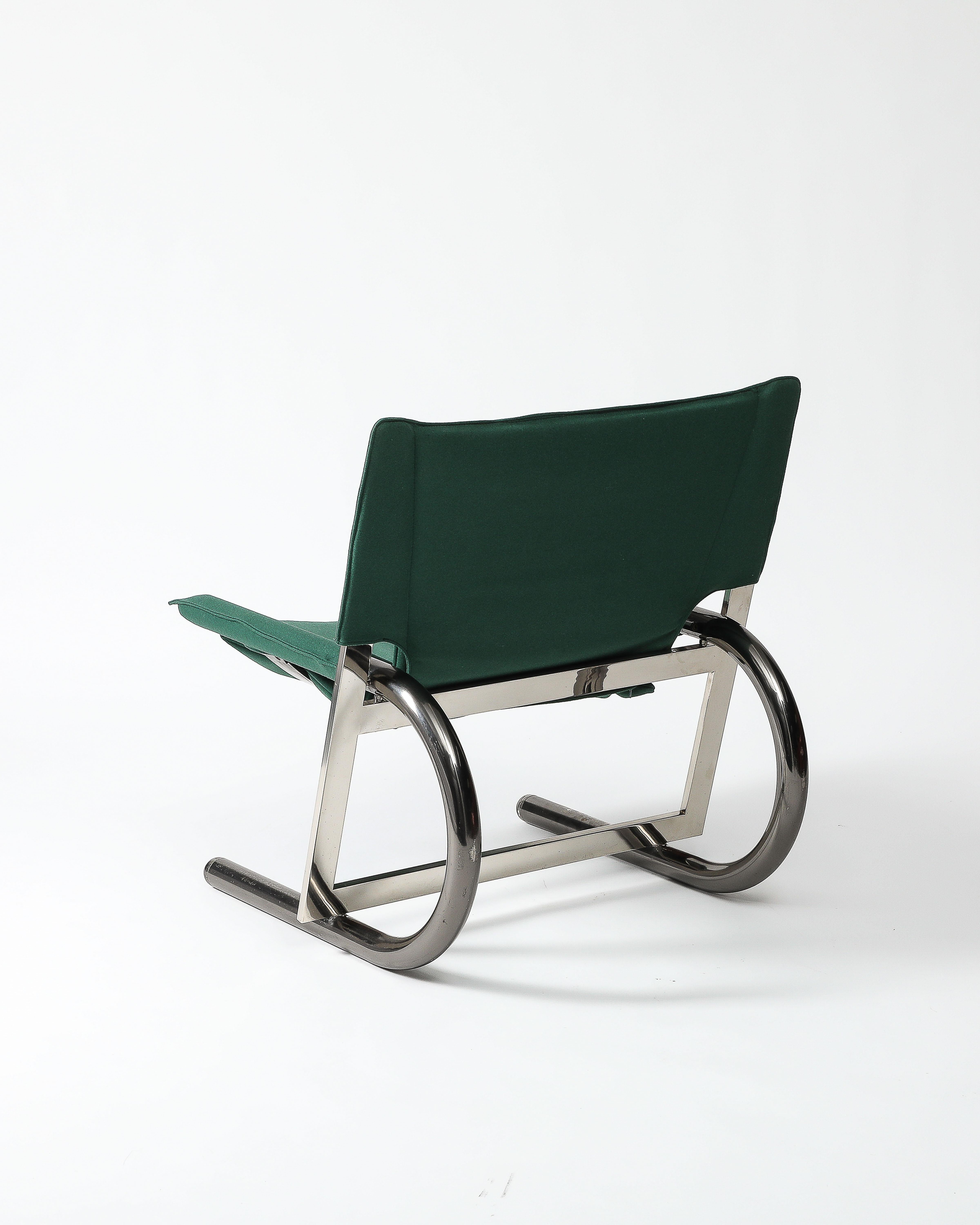 Sillón curvo tapizado con estructura cromada, Italia, c. 1970 en venta 6