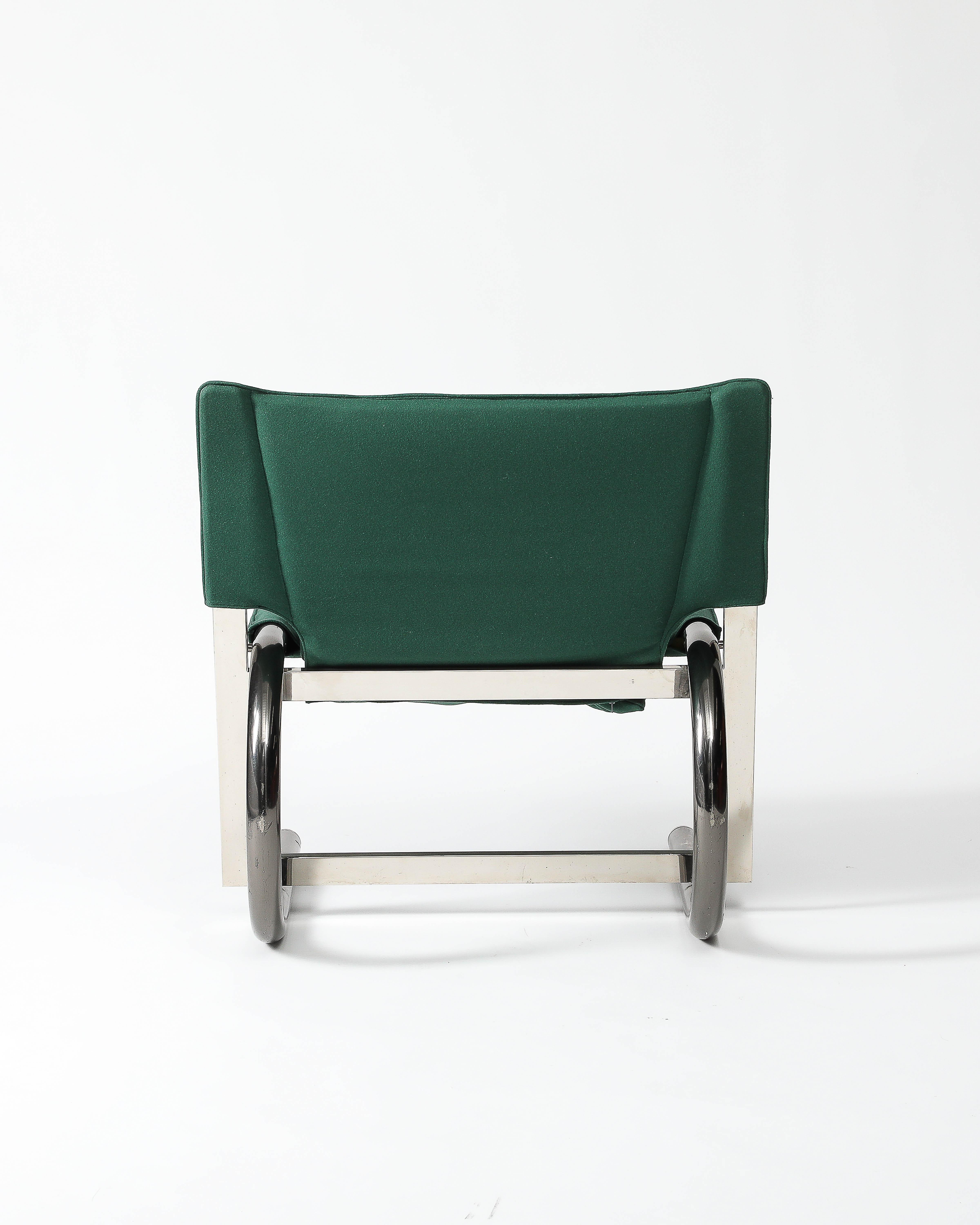 Sillón curvo tapizado con estructura cromada, Italia, c. 1970 en venta 7