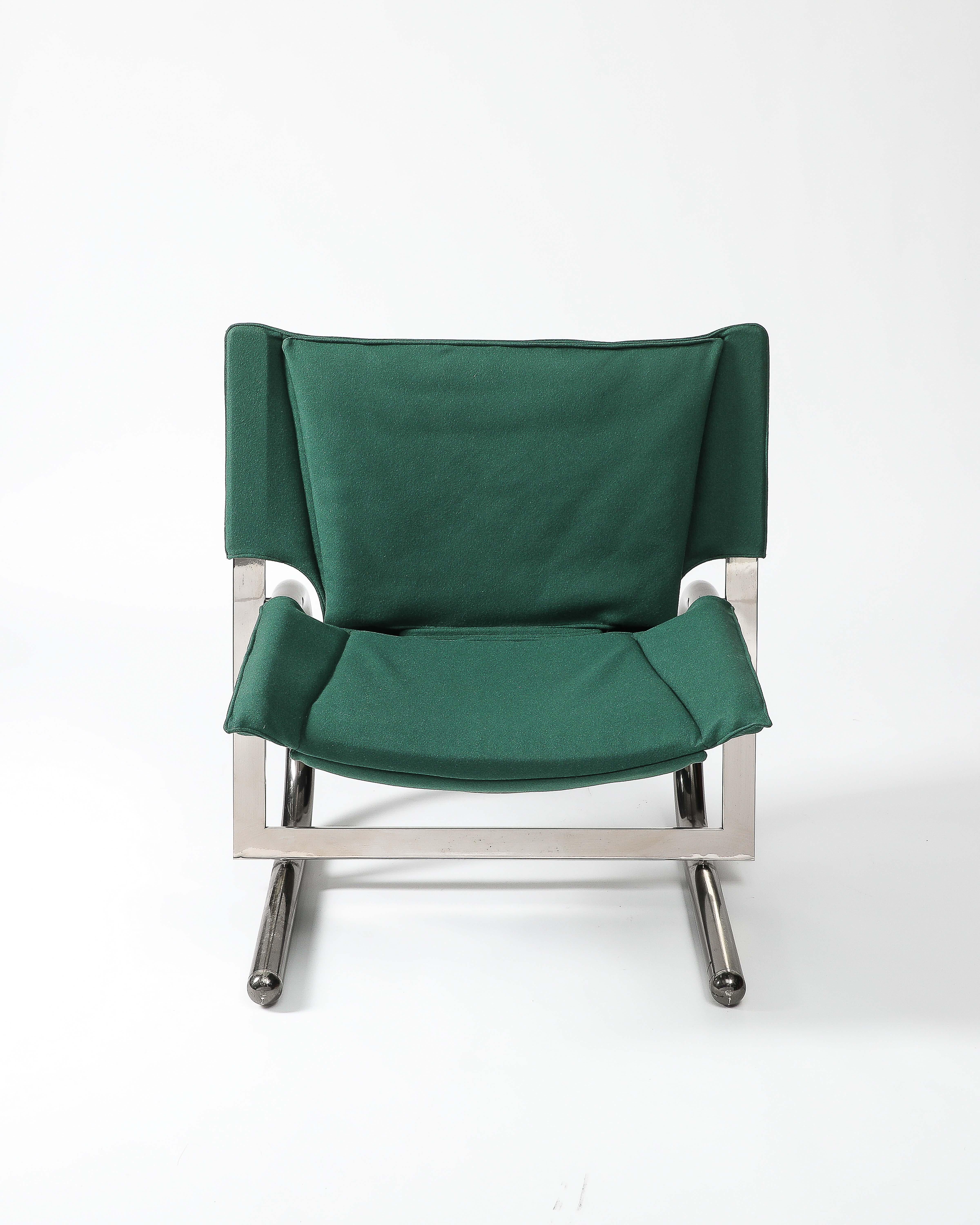 Sillón curvo tapizado con estructura cromada, Italia, c. 1970 en venta 2