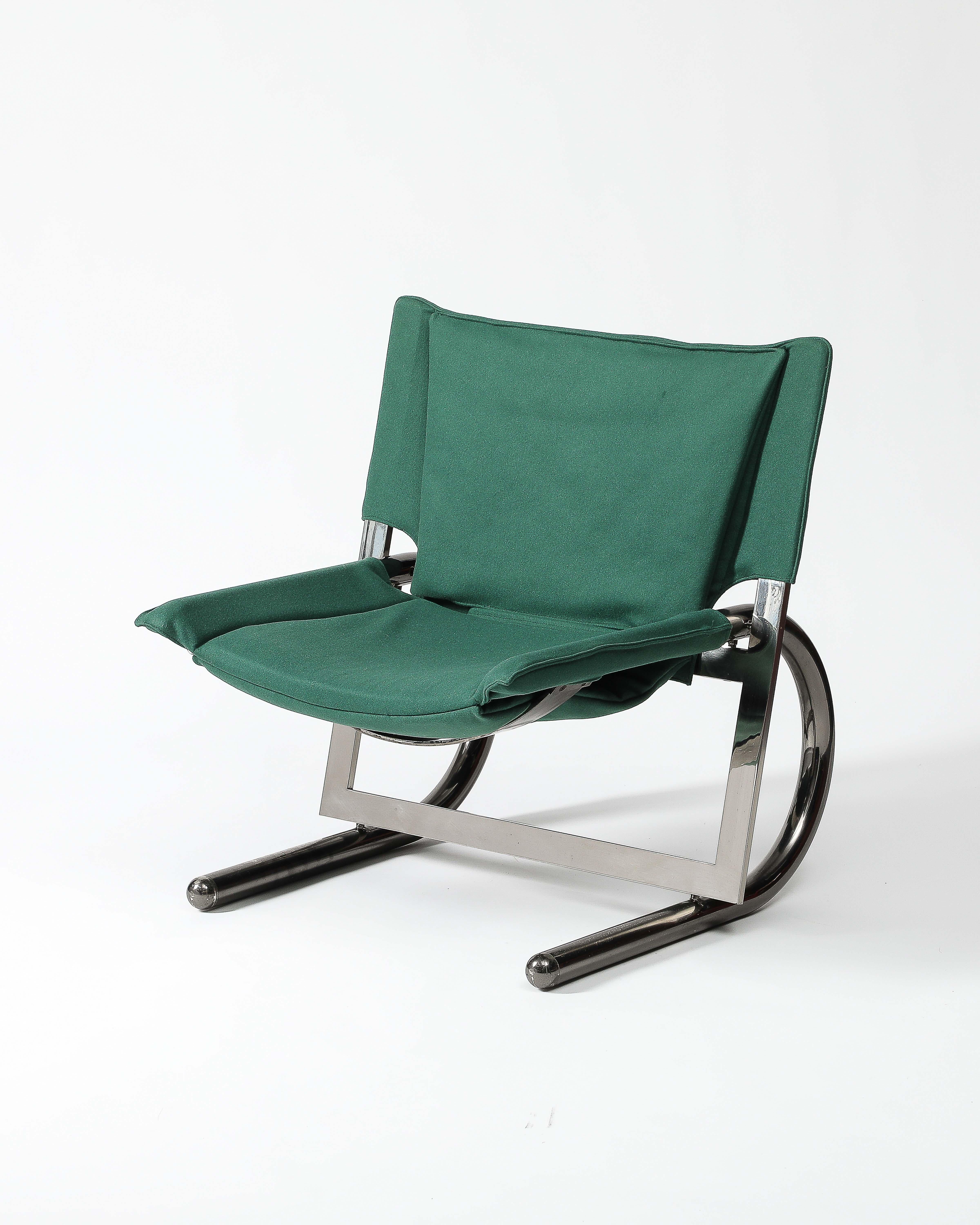 Sillón curvo tapizado con estructura cromada, Italia, c. 1970 en venta 3