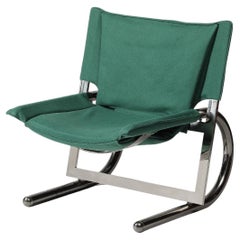 Upholstered Curved Lounge Chair with Chrome Frame, Italy, c. 1970