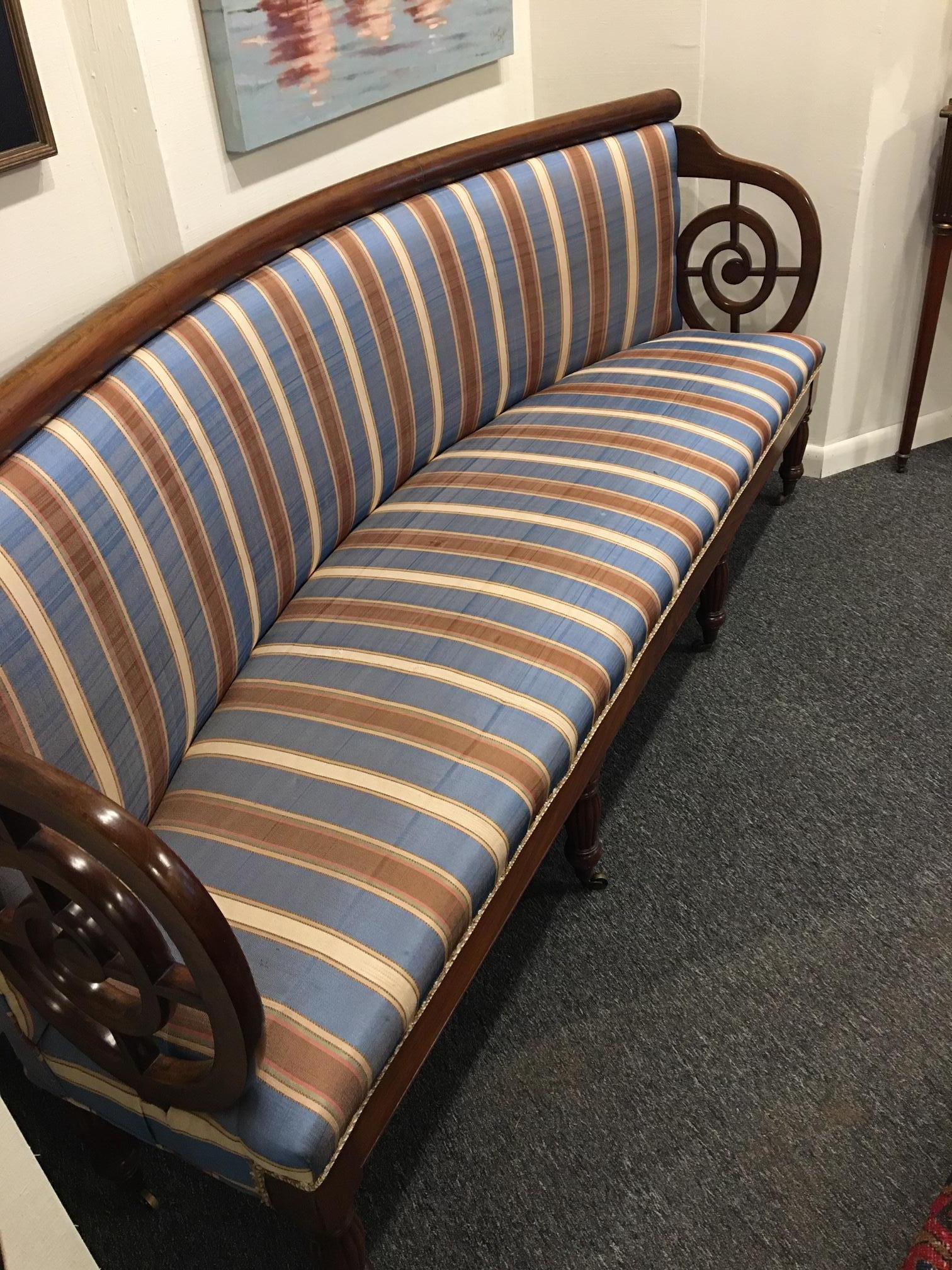 Upholstered Charles X Mahogany Sofa on Casters, 19th Century For Sale 5