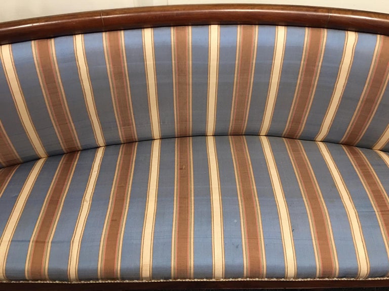 Upholstered Charles X Mahogany Sofa on Casters, 19th Century For Sale 5