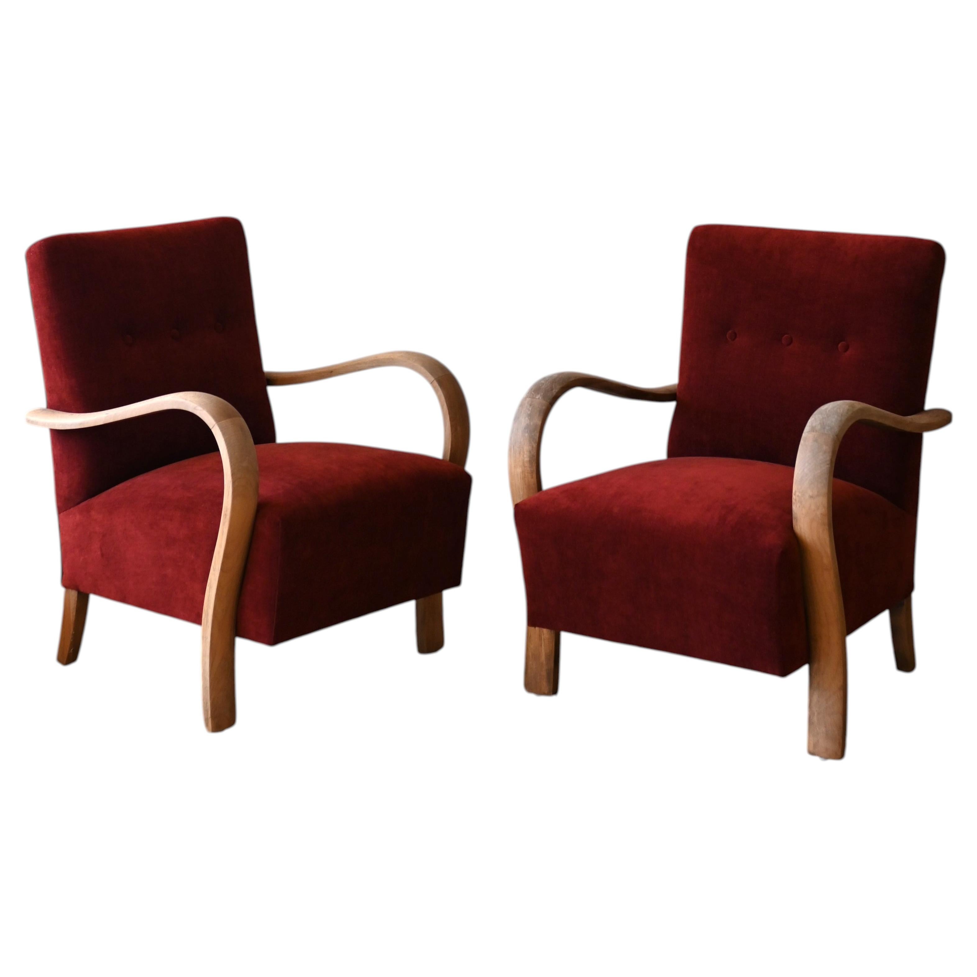 Upholstered Czech Art Deco Armchair, pair