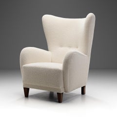 Upholstered Danish Highback Chair with Stained Beech Legs, Denmark ca 1940s