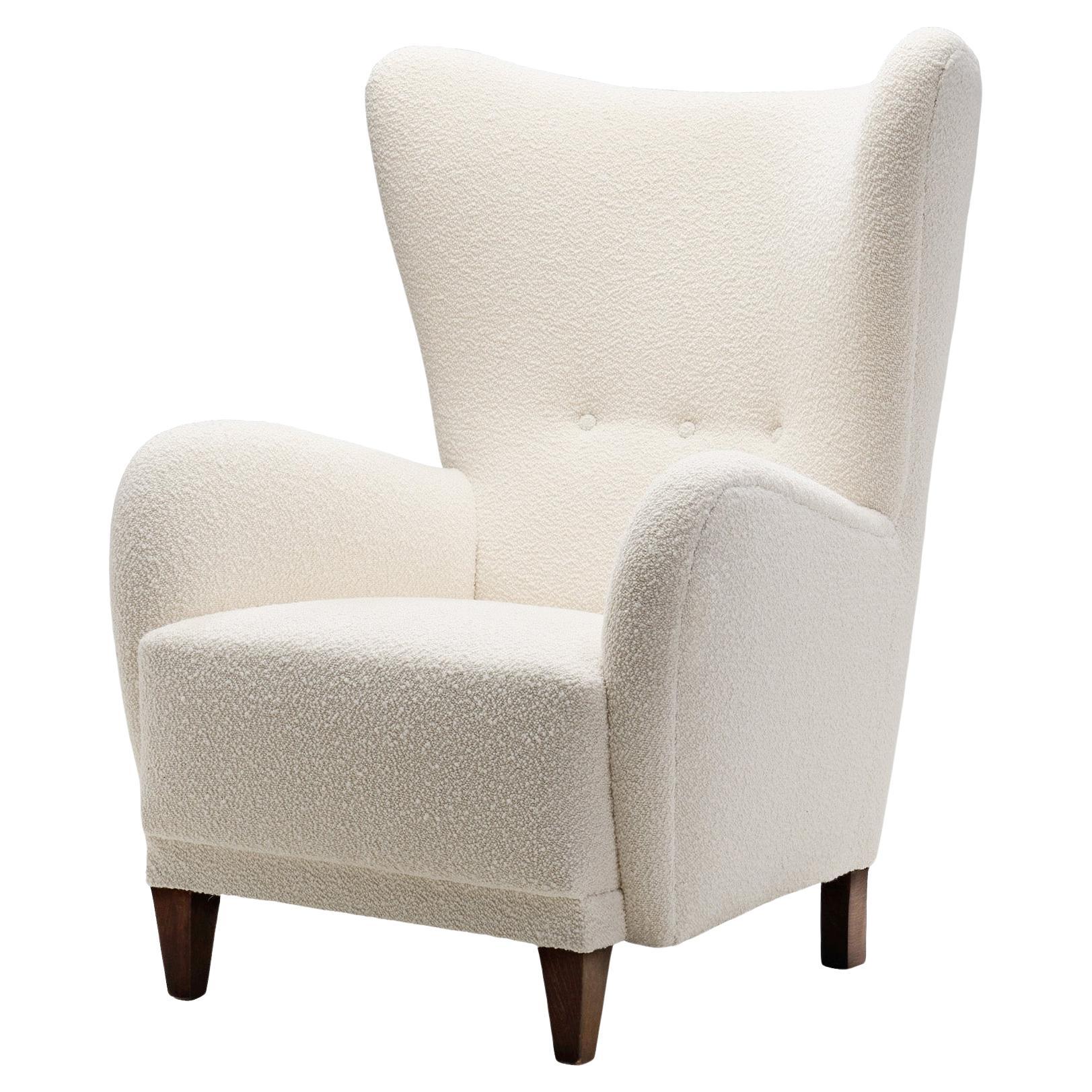 Upholstered Danish Highback Chair with Stained Beech Legs, Denmark ca 1940s