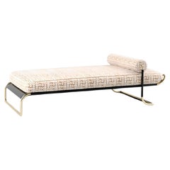 Upholstered Daybed Featuring Curved Cylindrical Brass Elements Structure