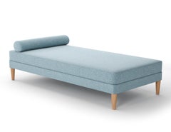Upholstered Daybed with Bolster and Loose Seat Cushion on Oak Wood Legs