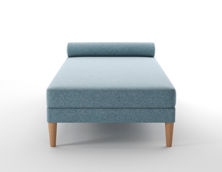 Upholstered Daybed with Bolster and Loose Seat Cushion on Oak Wood Legs For Sale at 1stDibs