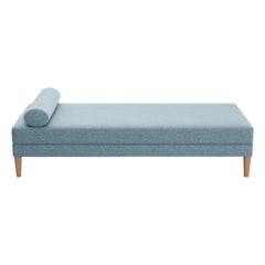 Upholstered Daybed with Bolster and Loose Seat Cushion on Oak Wood Legs