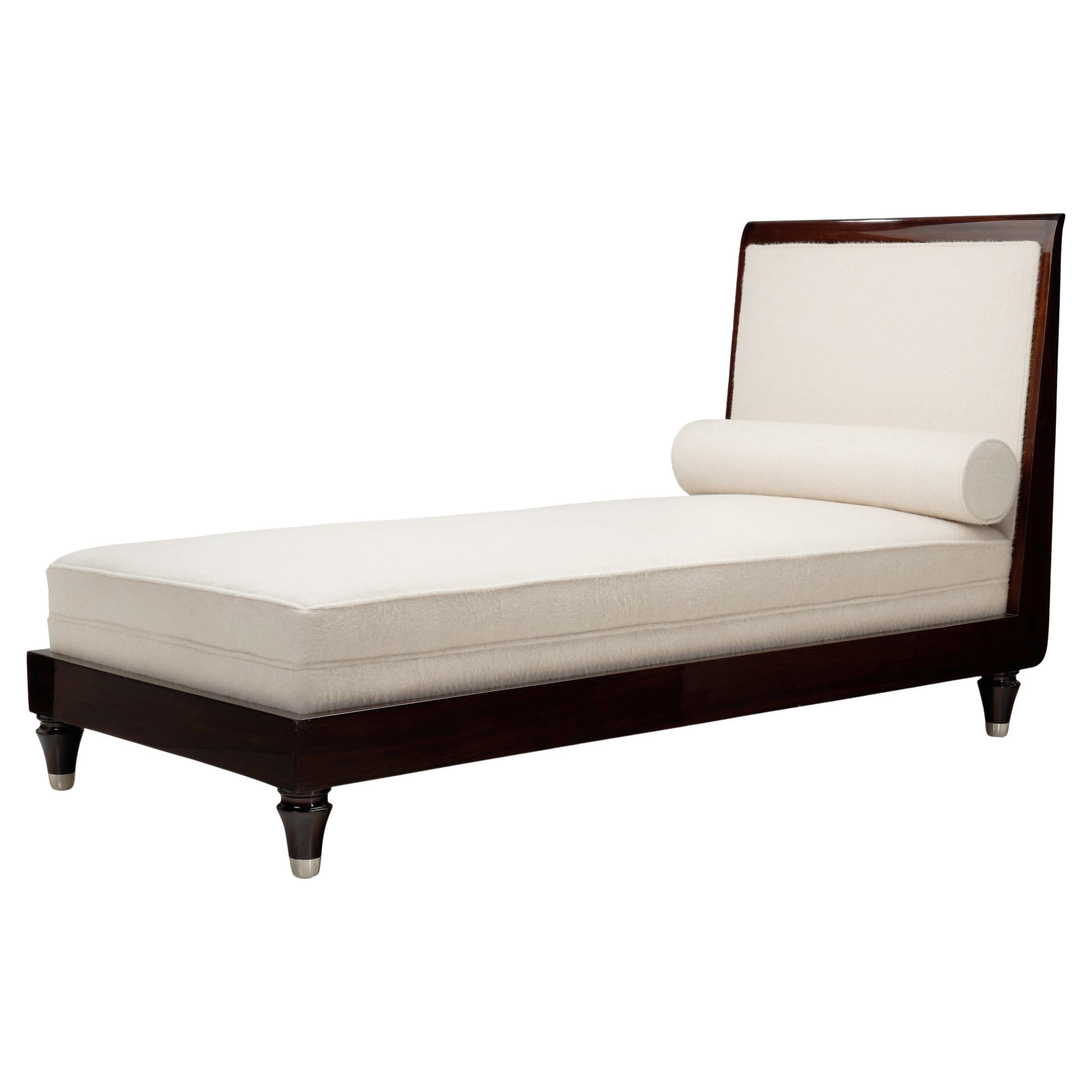 Upholstered Daybed with Stained Wood Frame, France 20th Century