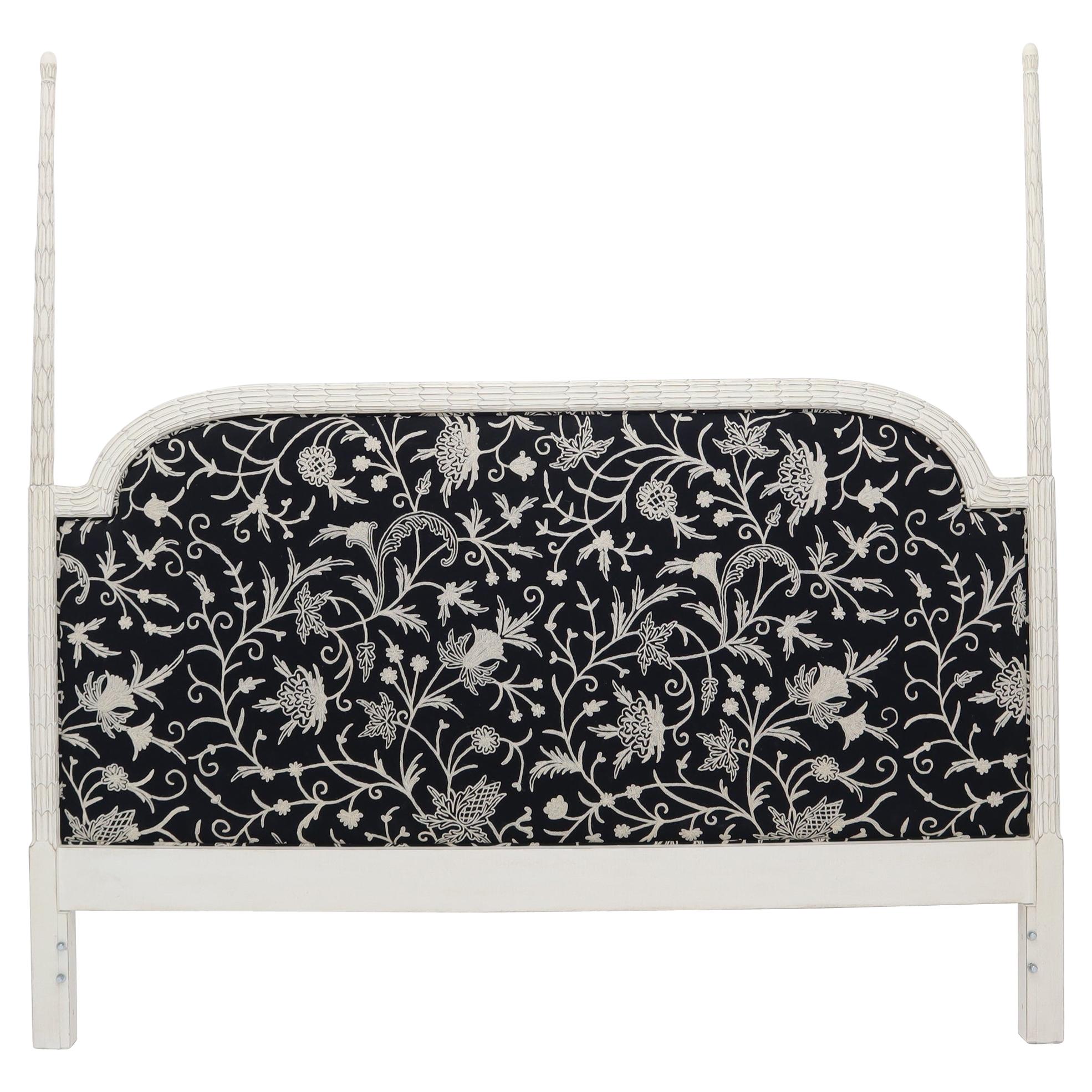 Upholstered Decorative Black and White Fabric King Size Poster Headboard