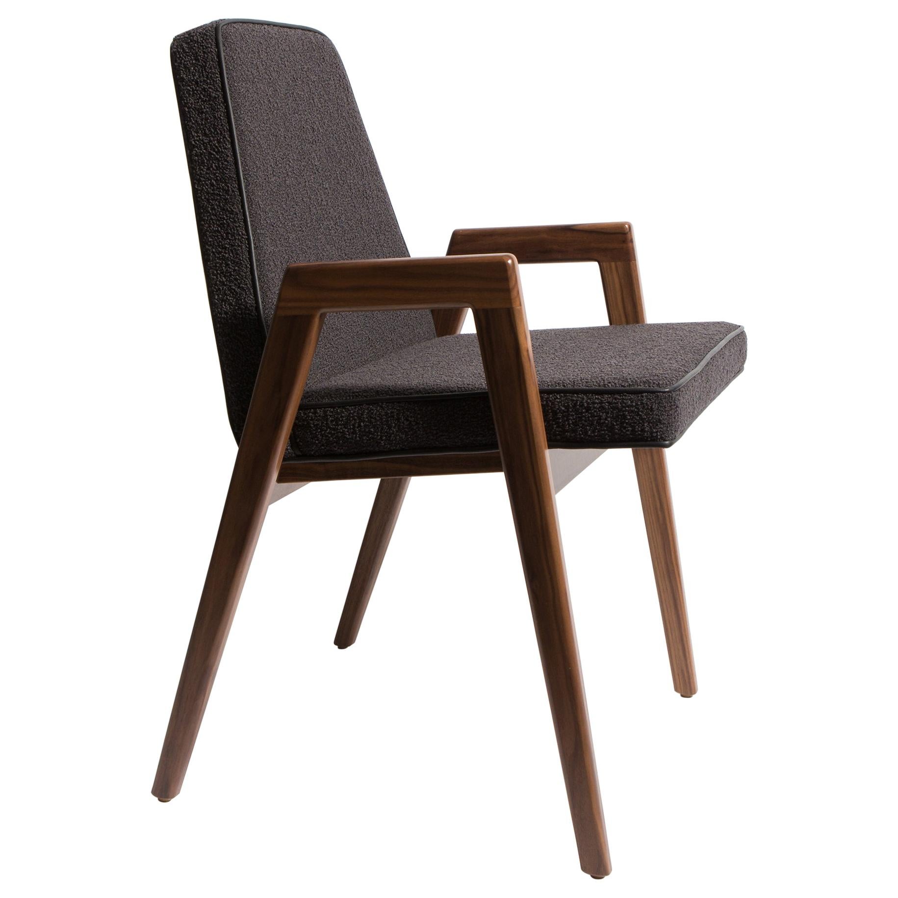 Upholstered Dining Armchair by Mel Smilow in Dark Brown Boucle