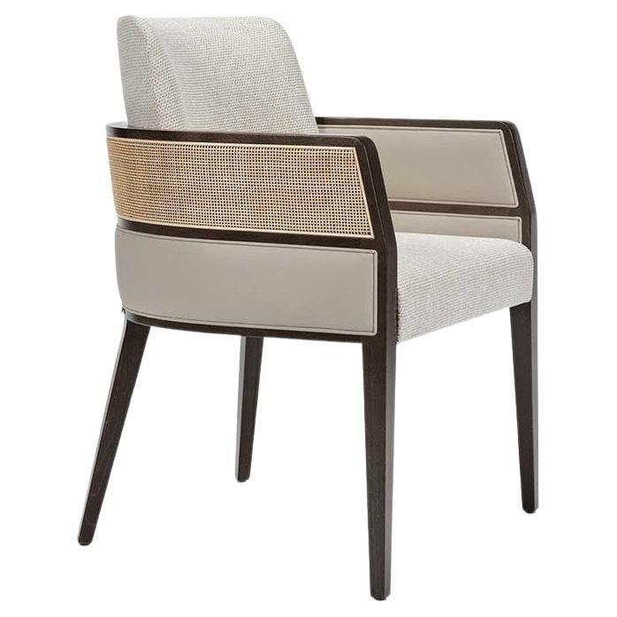 Upholstered Dining Armchair With Leather And Rattan Detailing 