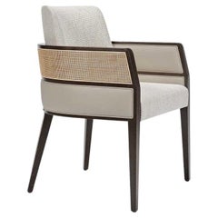 Upholstered Dining Armchair With Leather And Rattan Detailing 