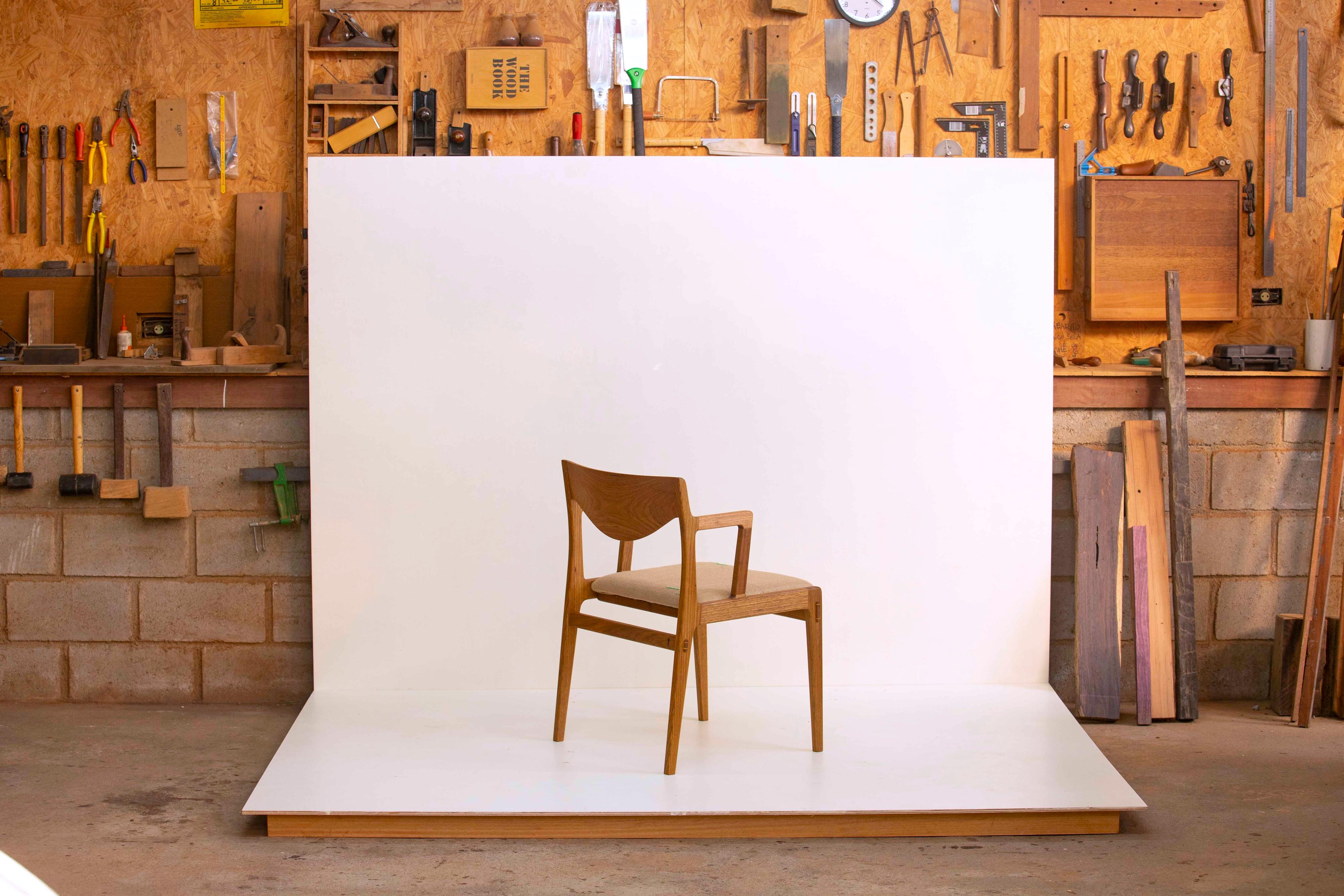 Contemporary Upholstered dining chair in Brazilian Hardwood by Ricardo Graham For Sale