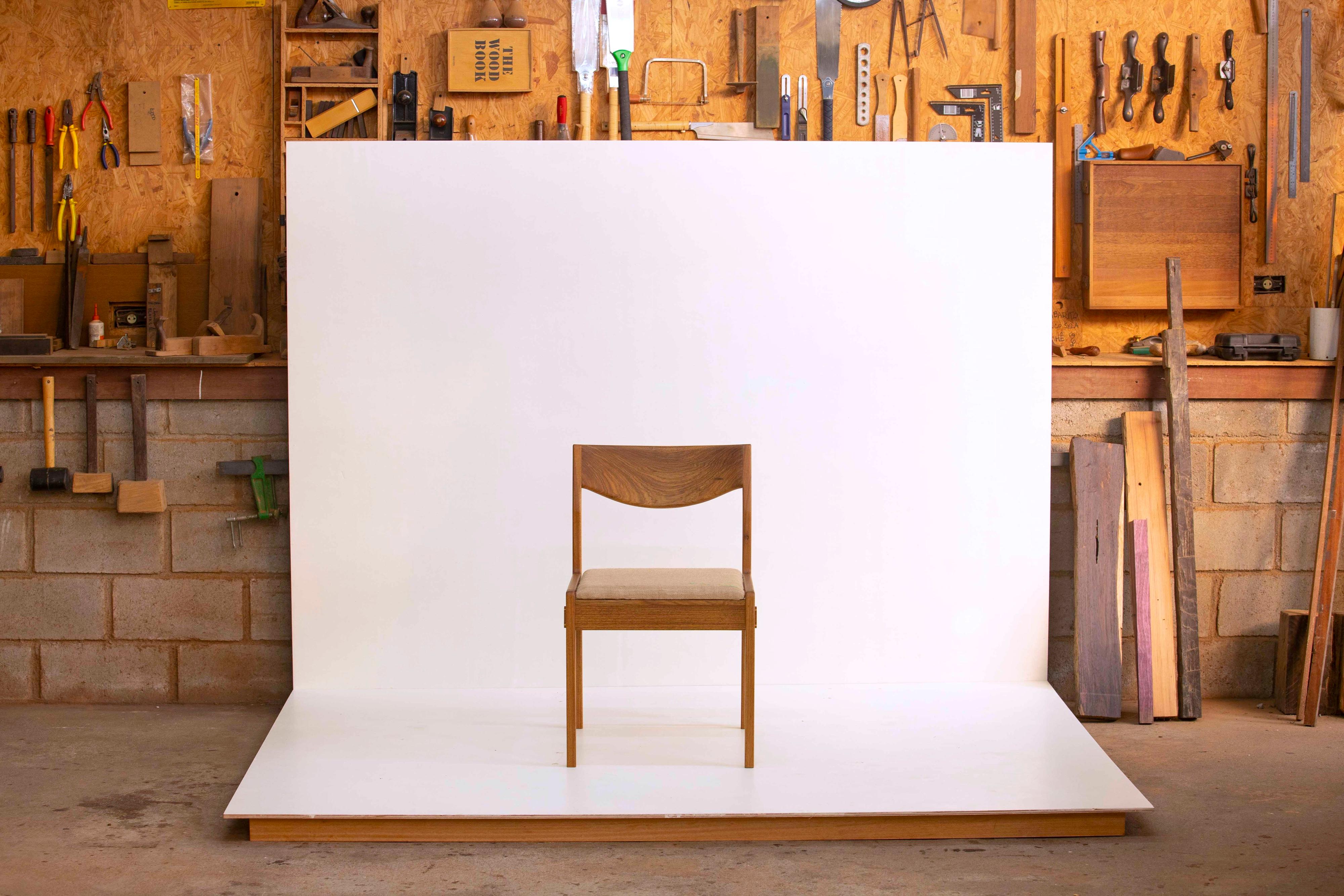 Upholstery Upholstered dining chair in Brazilian Hardwood by Ricardo Graham For Sale